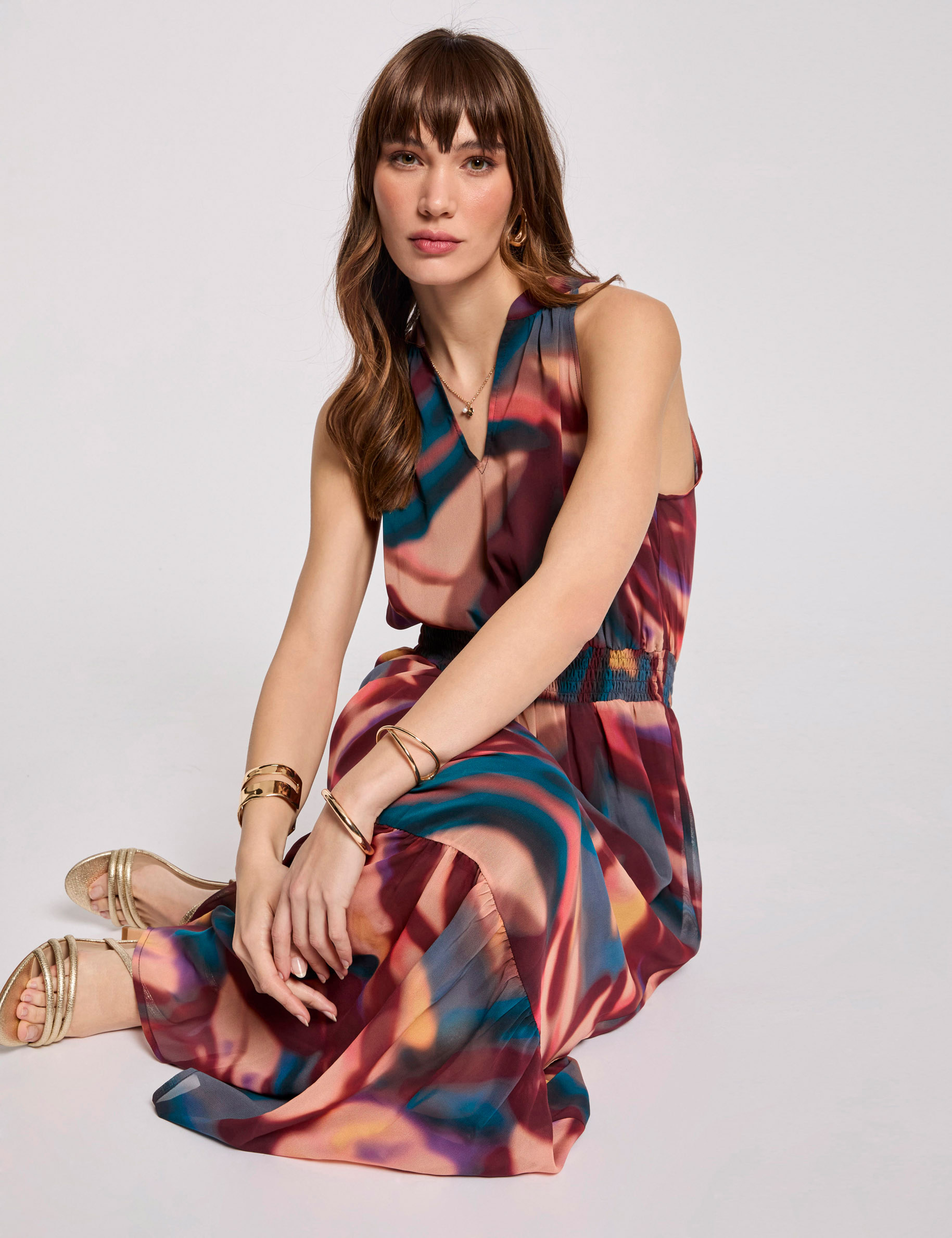 robe longue droite imprimee multicolore femme Robe longue droite imprimée multicolore femme