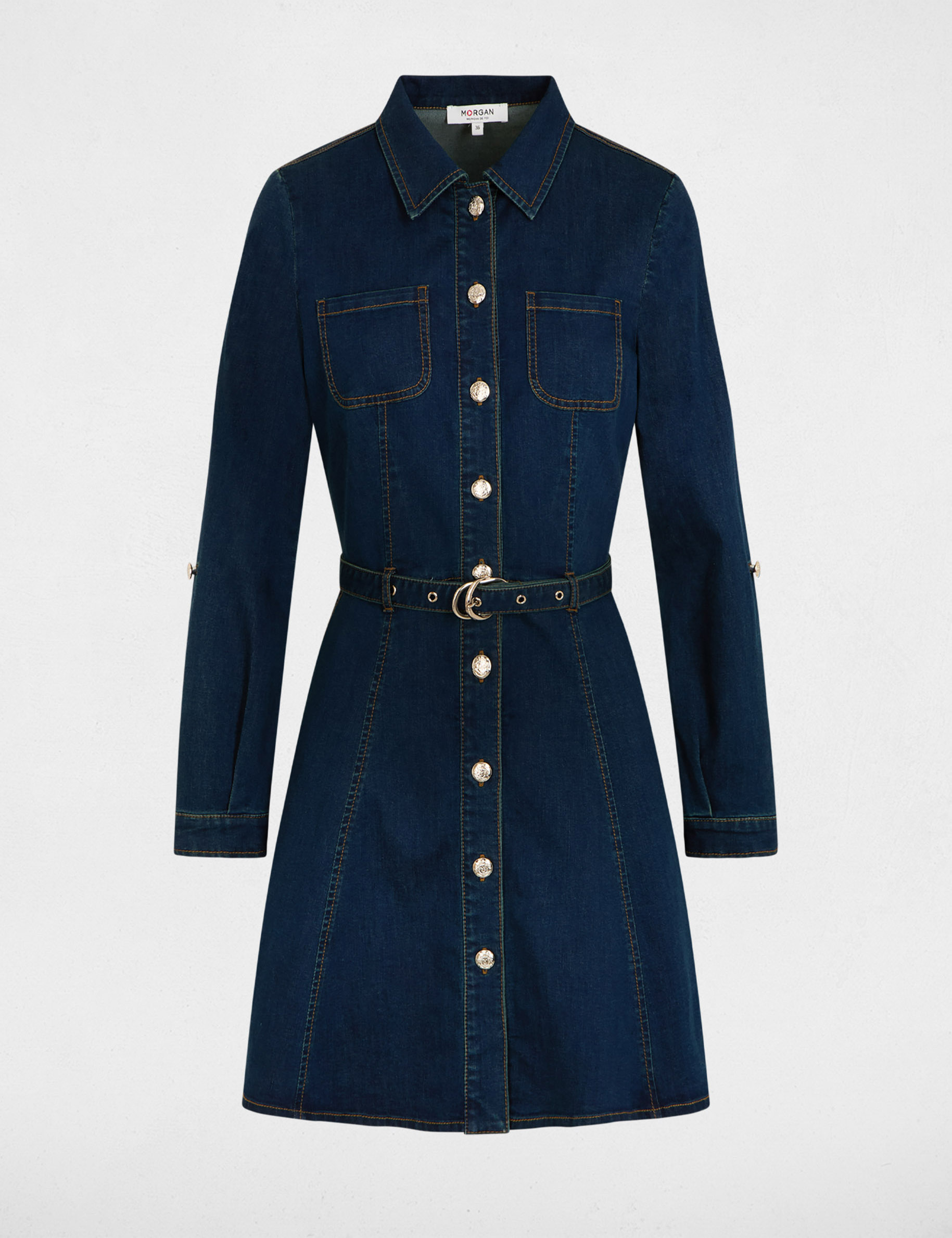 Robe courte ajust&eacute;e denim brut femme