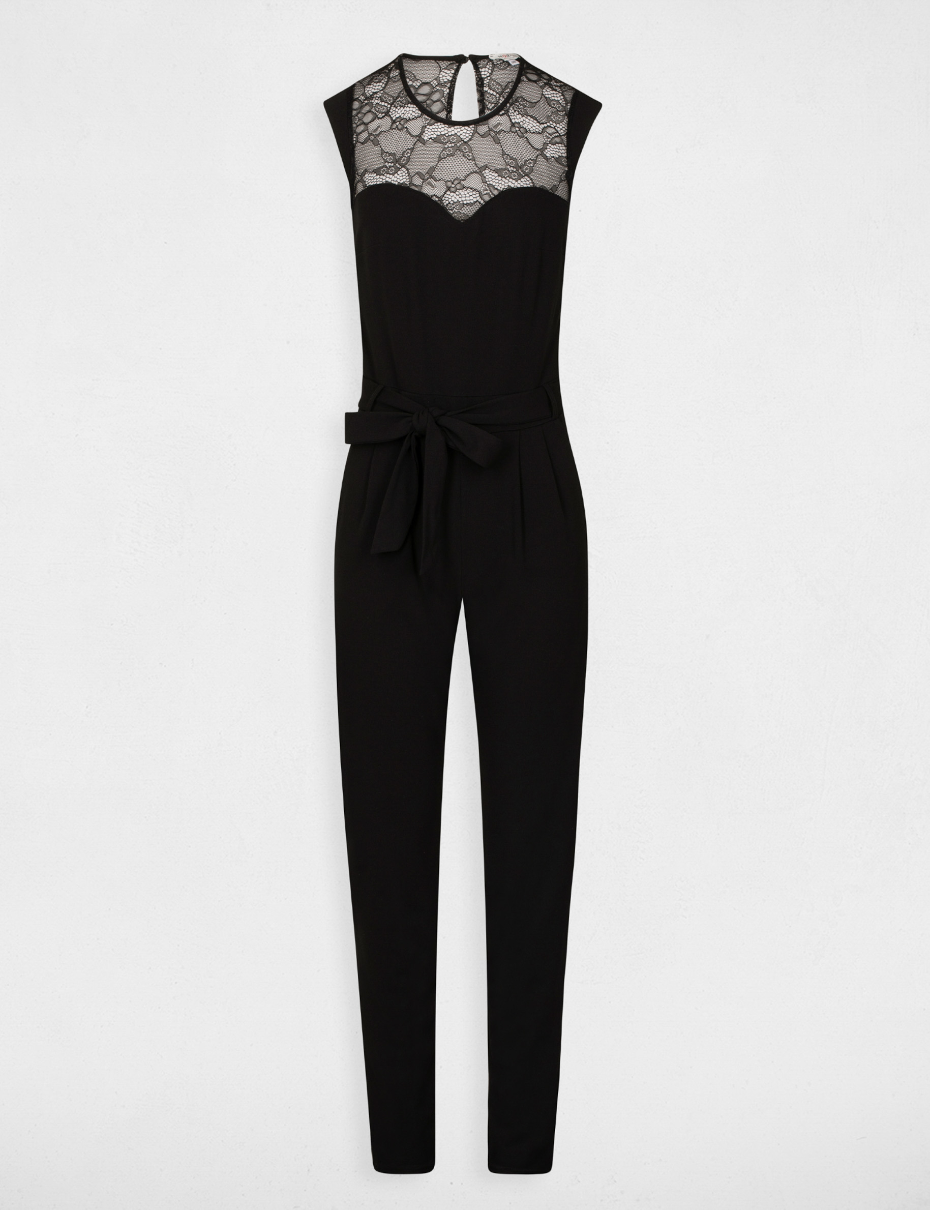 Combinaison droite ceintur&eacute;e &agrave; dentelle noir femme