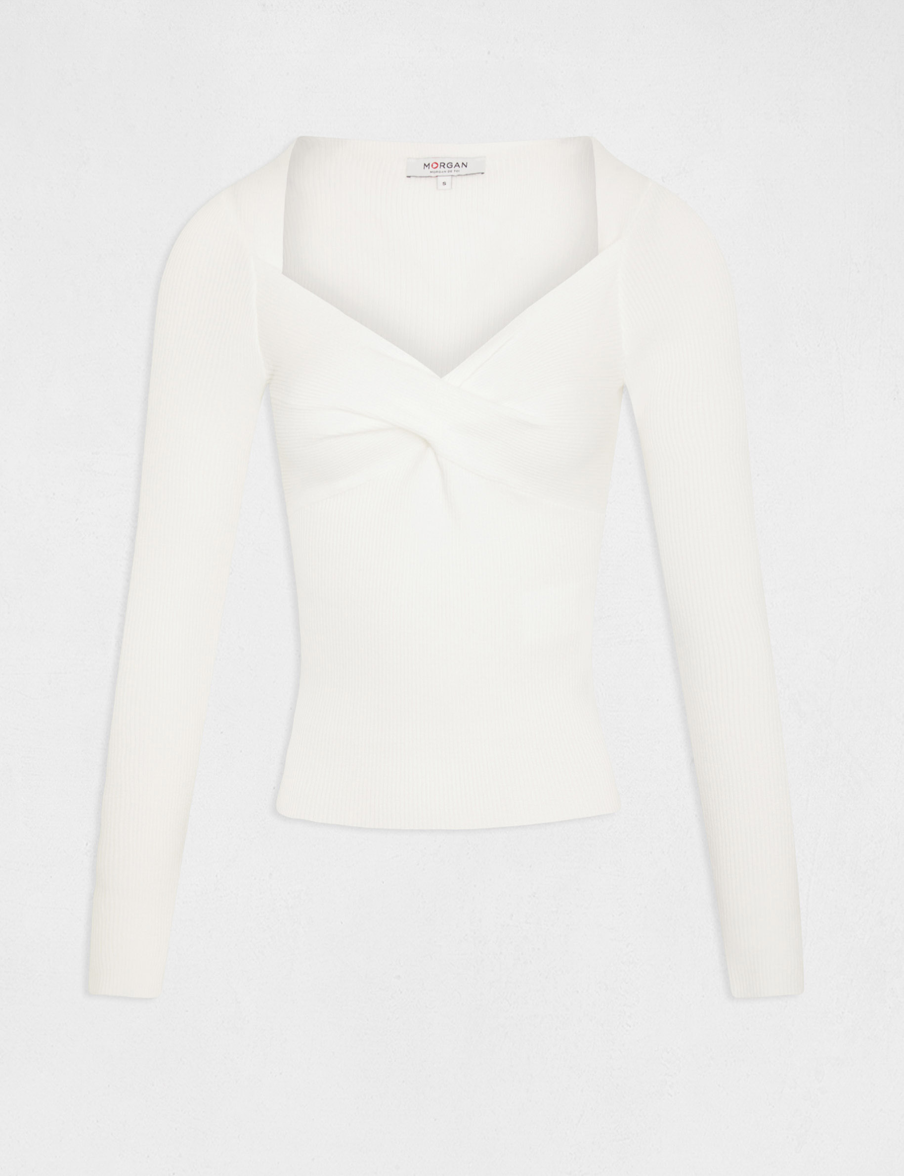 pull manches longues col effet torsade ecru femme Pull manches longues col effet torsadé ecru femme