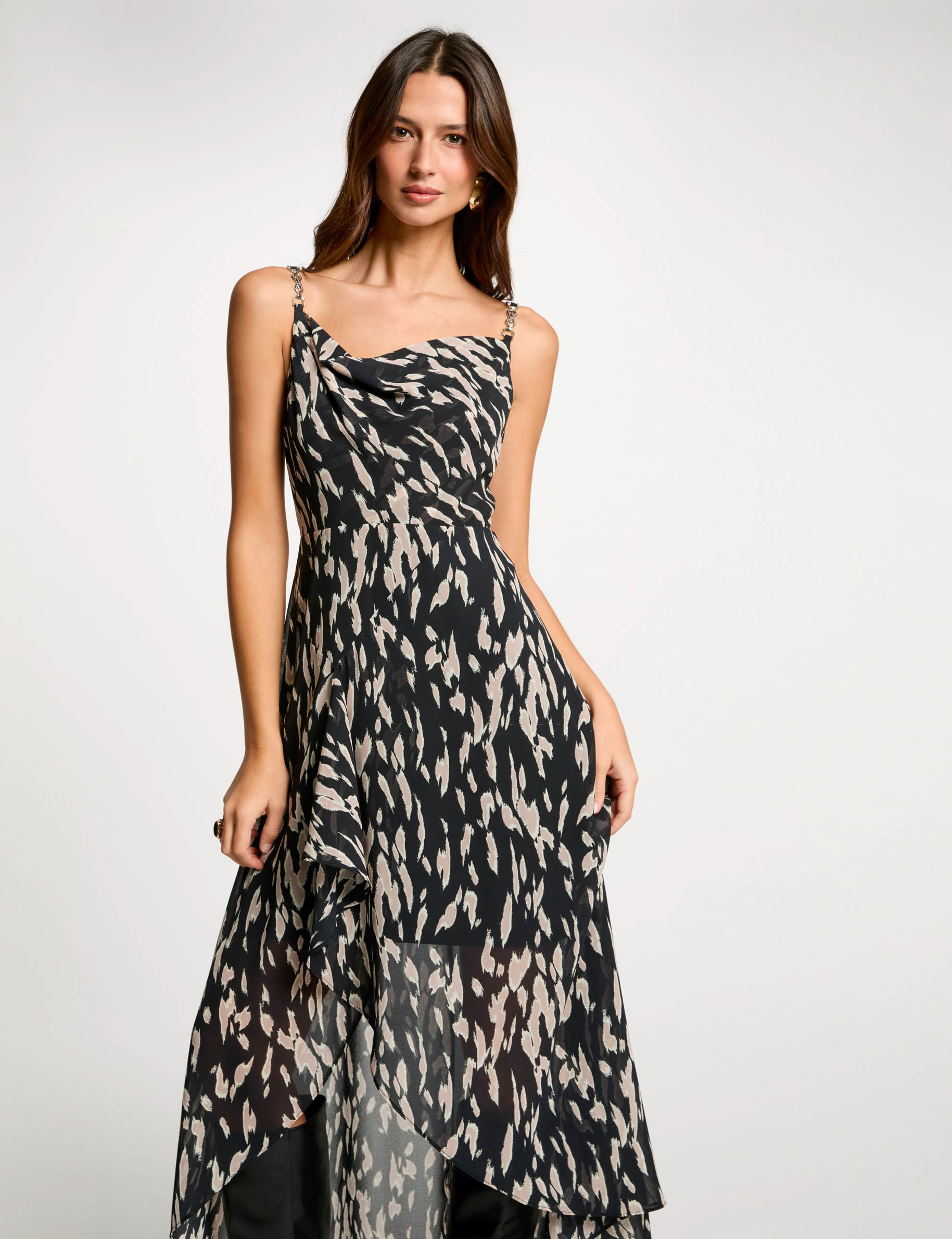 robe longue fluide imprimee noir femme Robe longue fluide imprimée noir femme