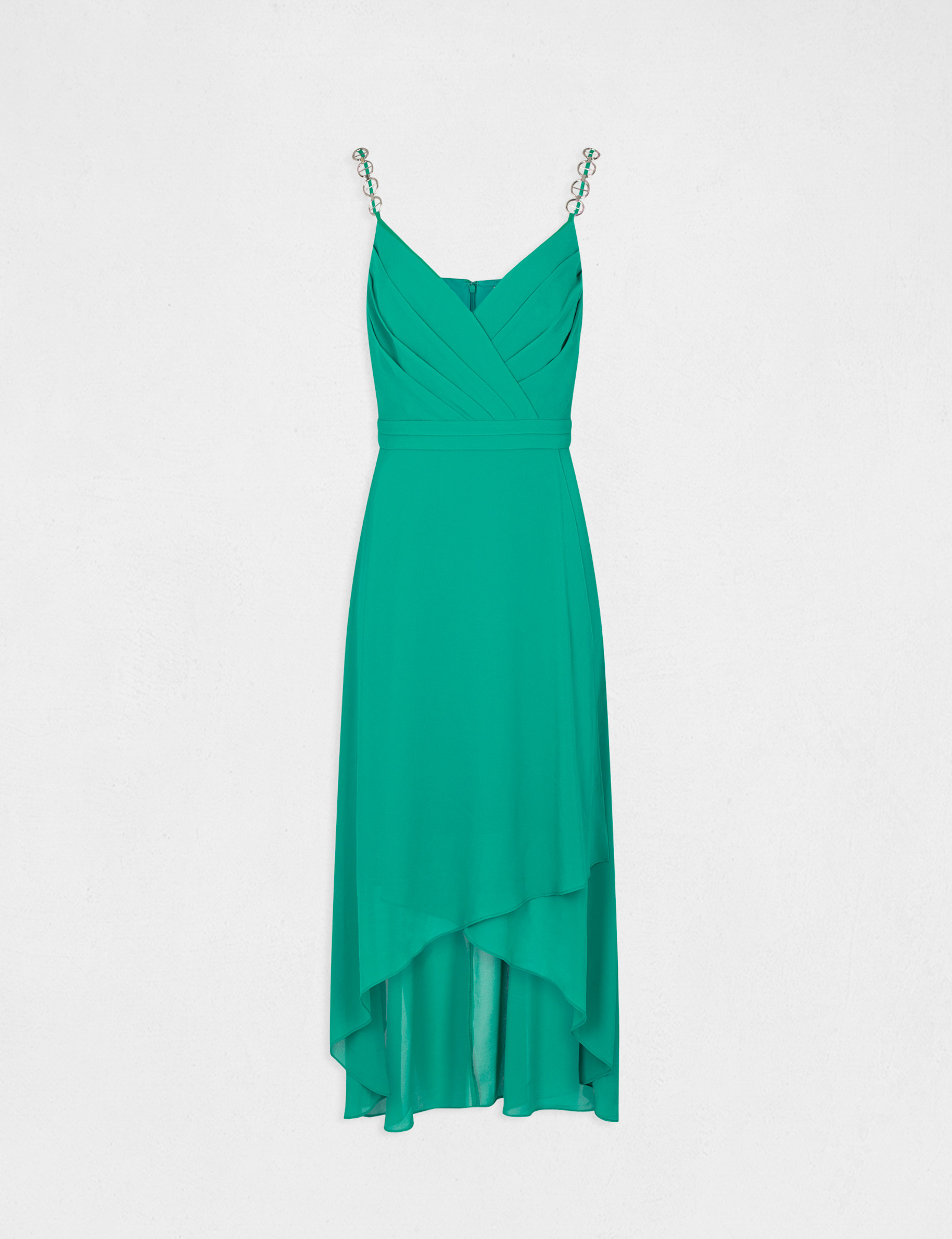 Robe longue évasée à détails chaînes vert femme