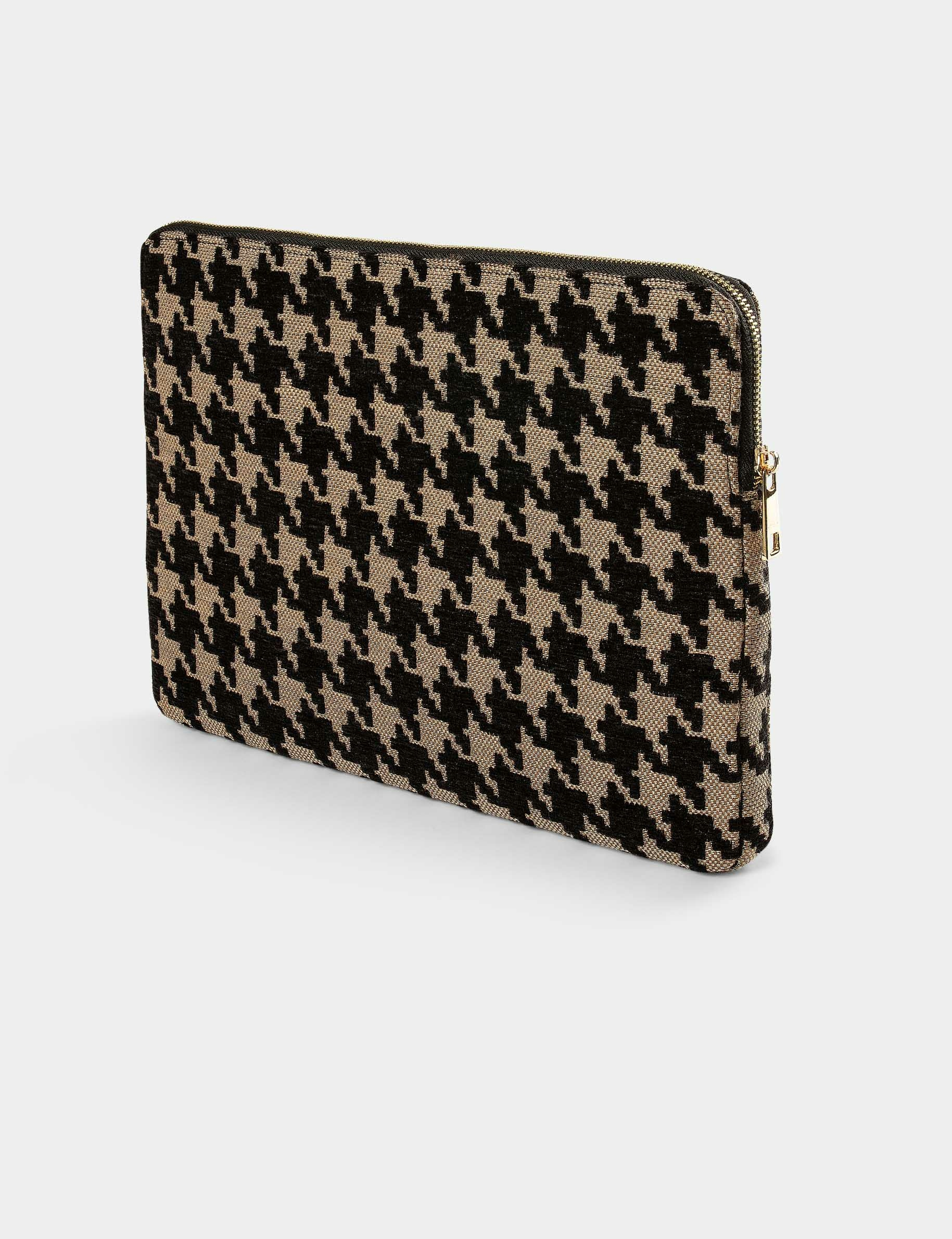 Pochette ordinateur imprimé pied de coq marron femme Pochette ordinateur imprimé pied de coq marron femme