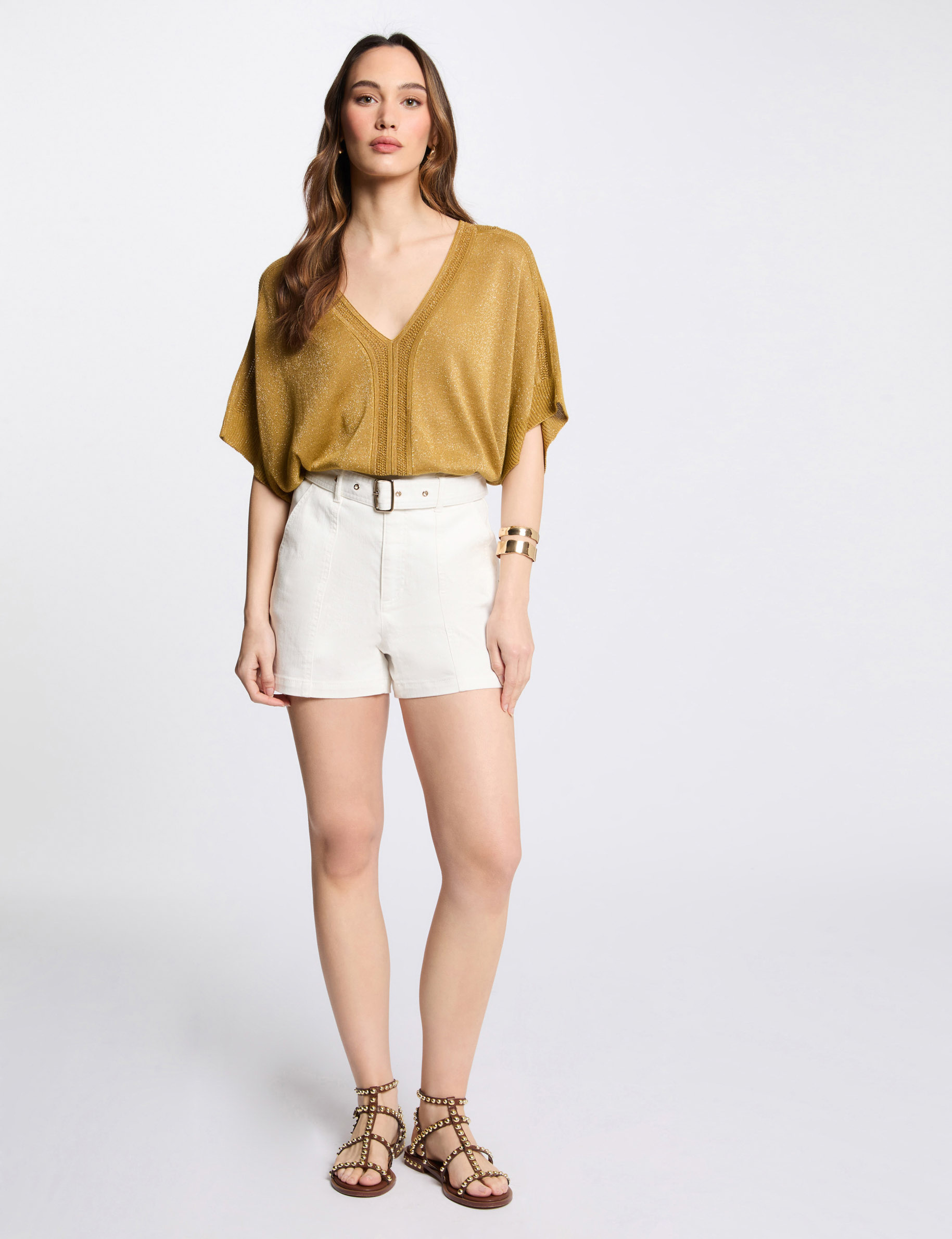 pull manches courtes jaune moutarde femme Pull manches courtes jaune moutarde femme
