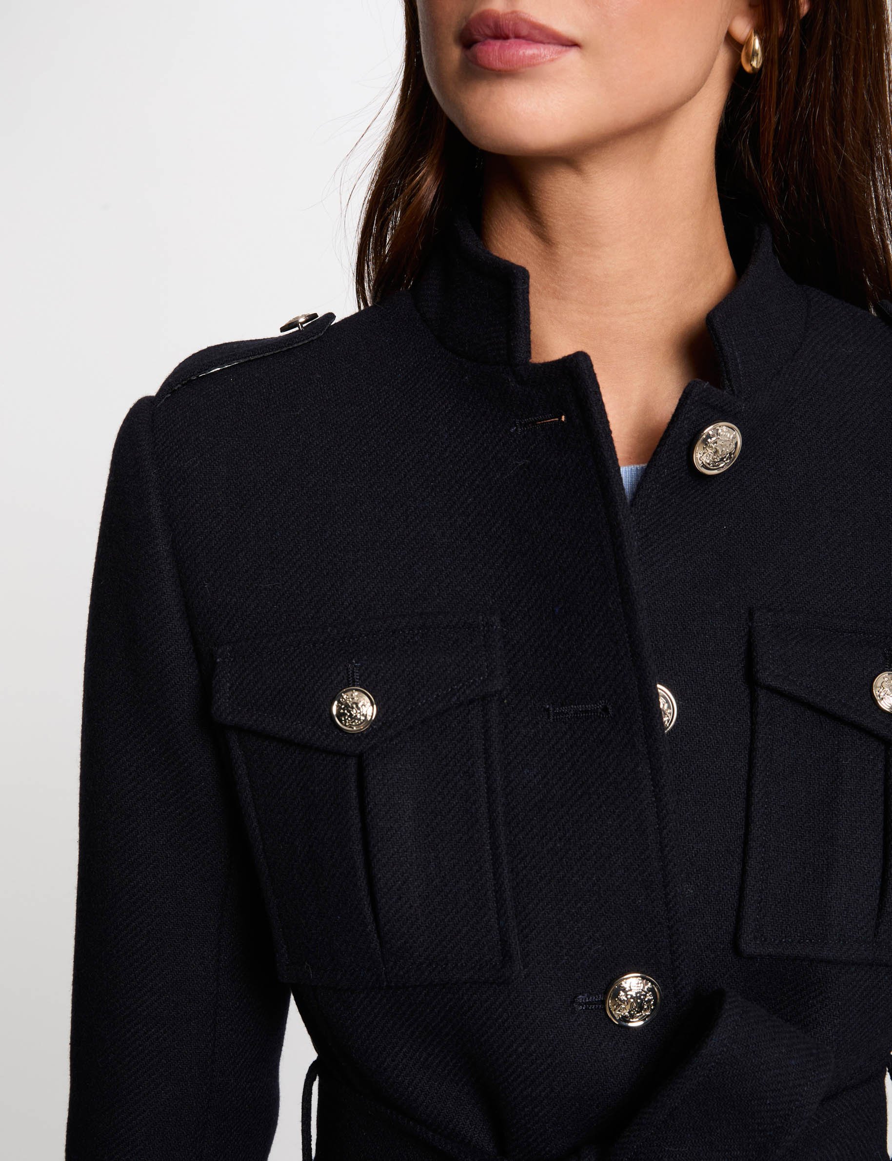 manteau long ceinture bleu marine femme Manteau long ceinturé bleu marine femme
