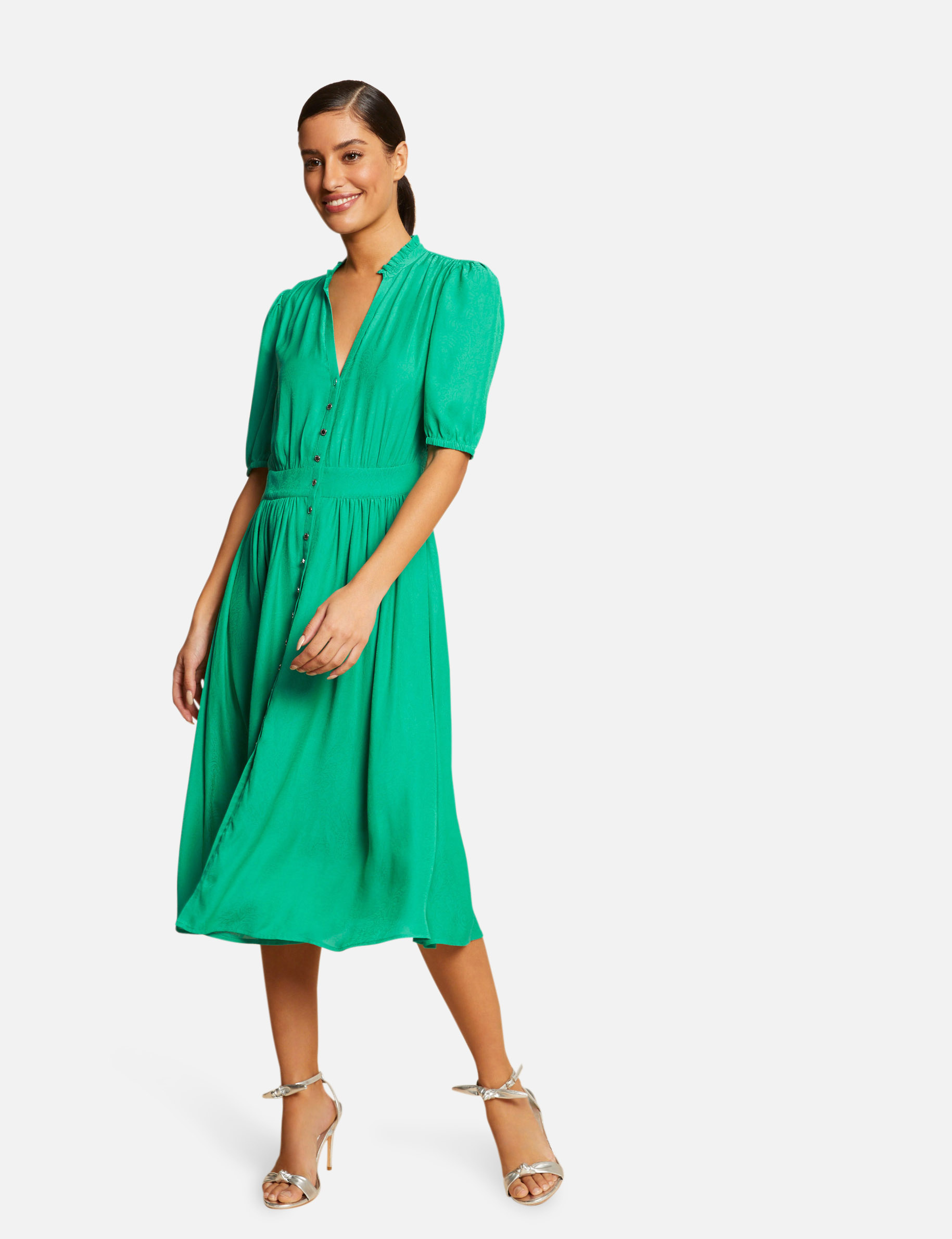 Robe midi évasée imprimé cachemire vert moyen femme Robe midi évasée imprimé cachemire vert moyen femme