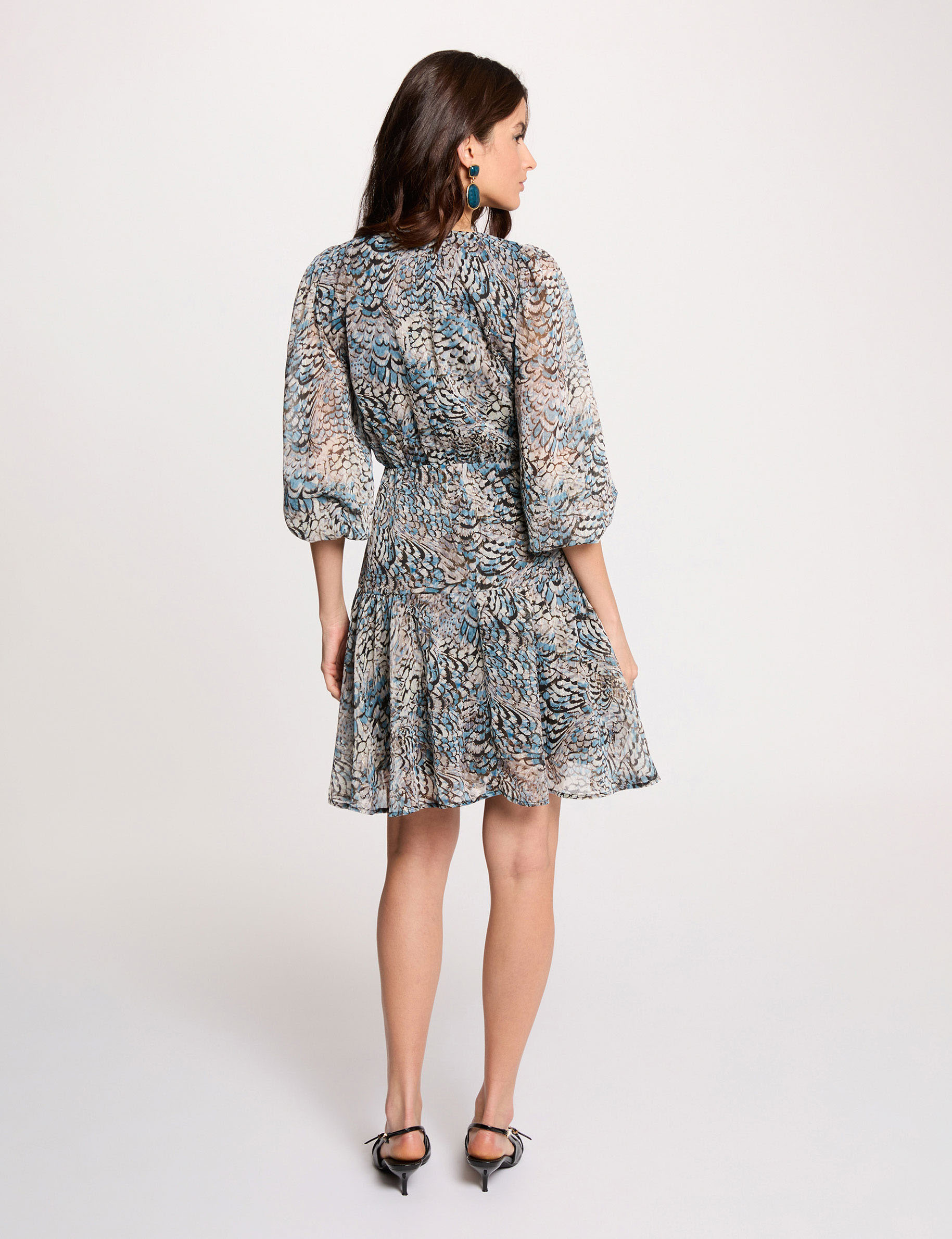 Robe courte manches bouffantes multicolore femme