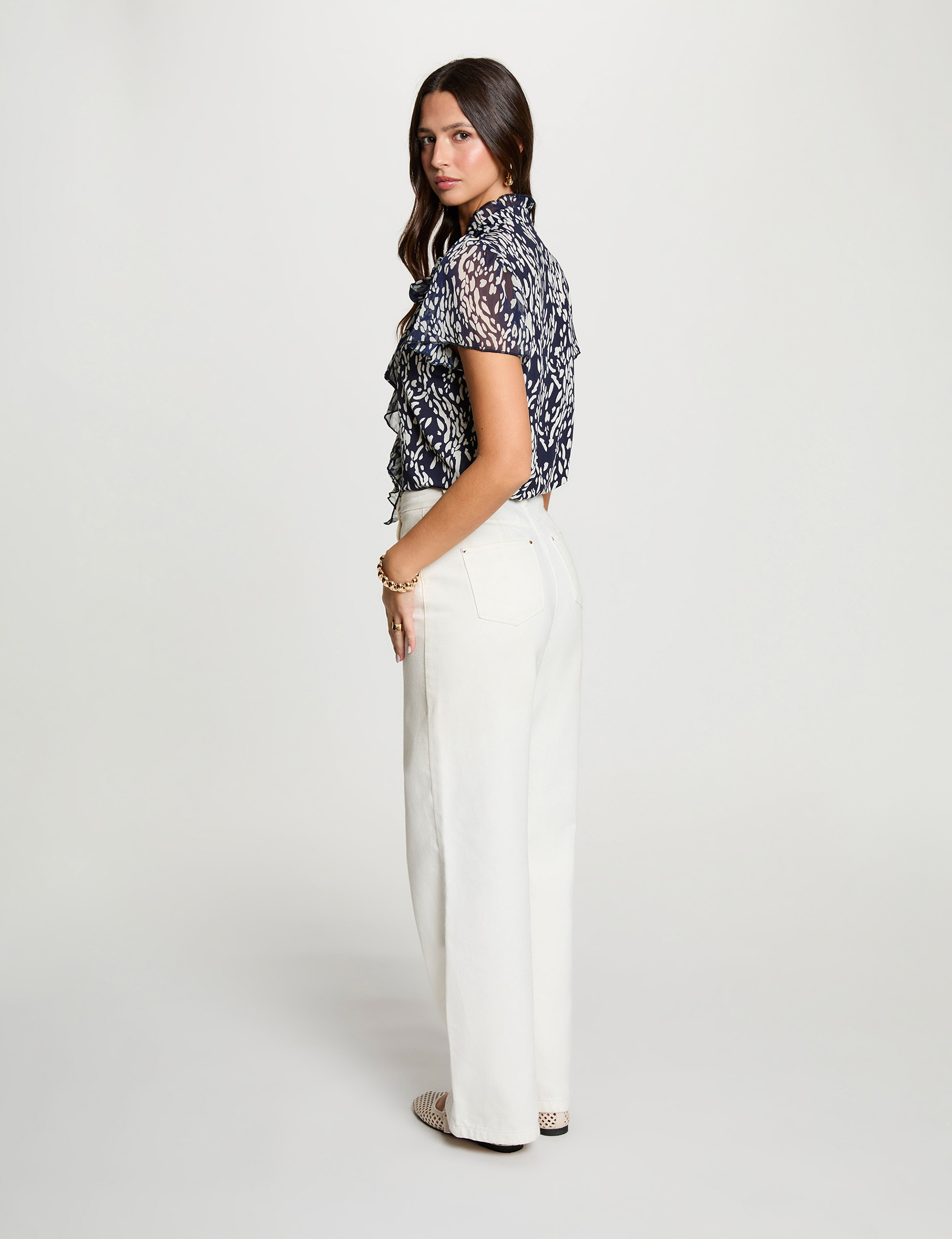 Chemise col nou&eacute; bleu marine femme