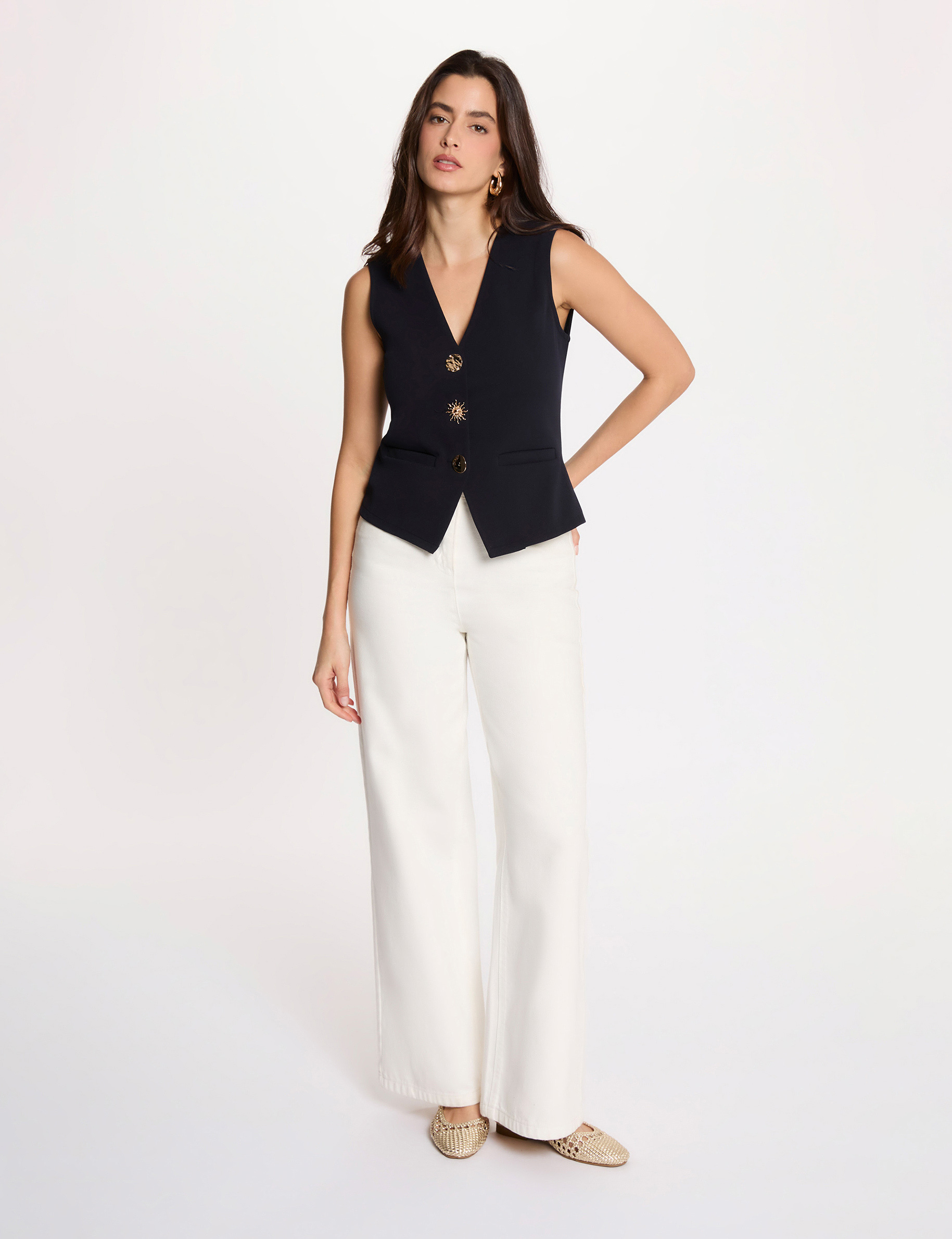 Gilet sans manches col v bleu marine femme