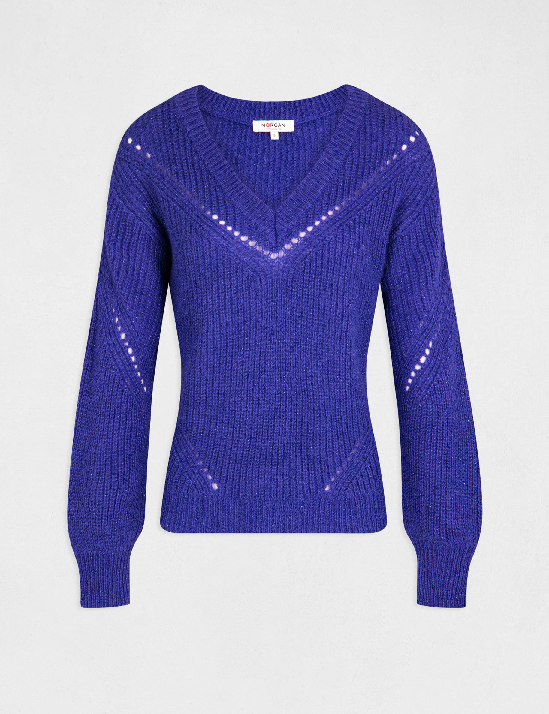 Pull manches longues avec col en V violet femme Pull manches longues avec col en V violet femme