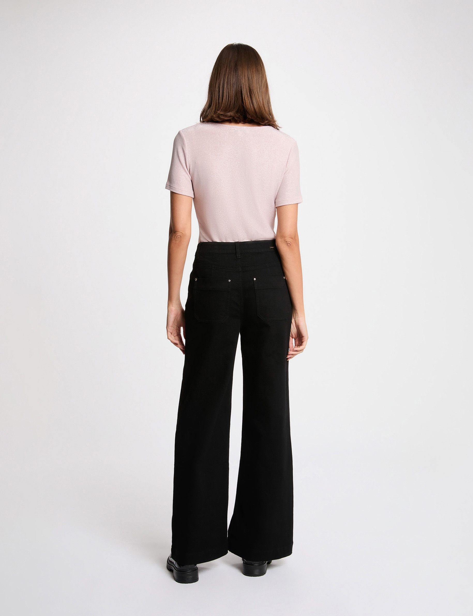 Jean large taille haute noir femme