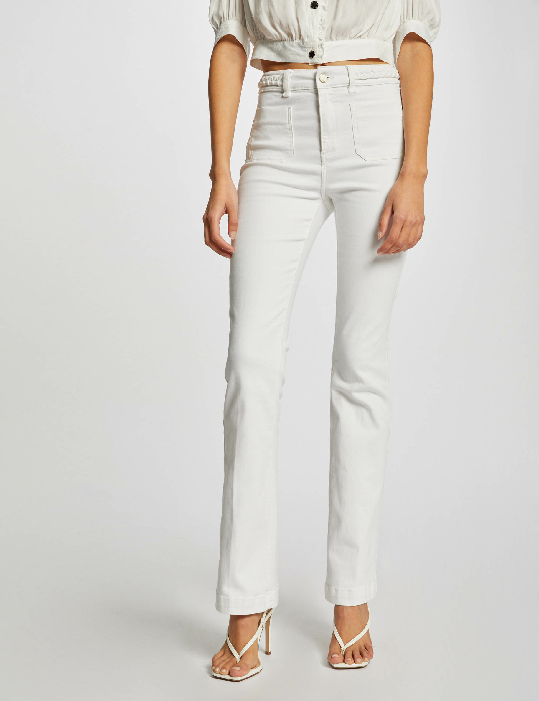 Pantalon bootcut avec détails tressés ecru femme Pantalon bootcut avec détails tressés ecru femme