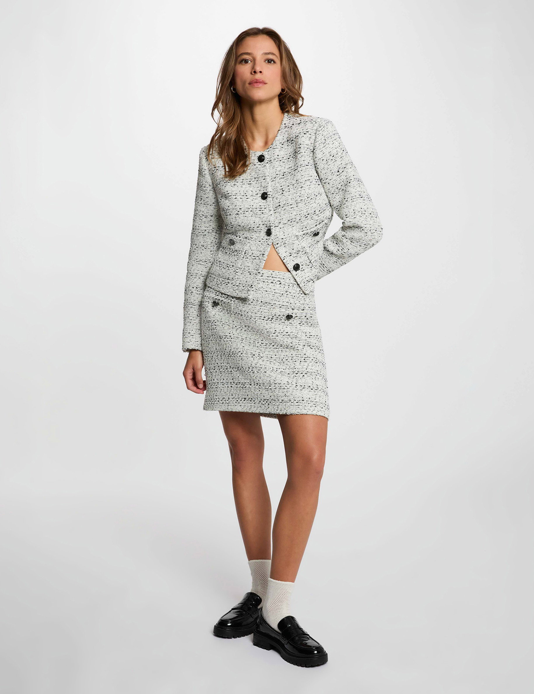 Veste droite col rond ivoire femme
