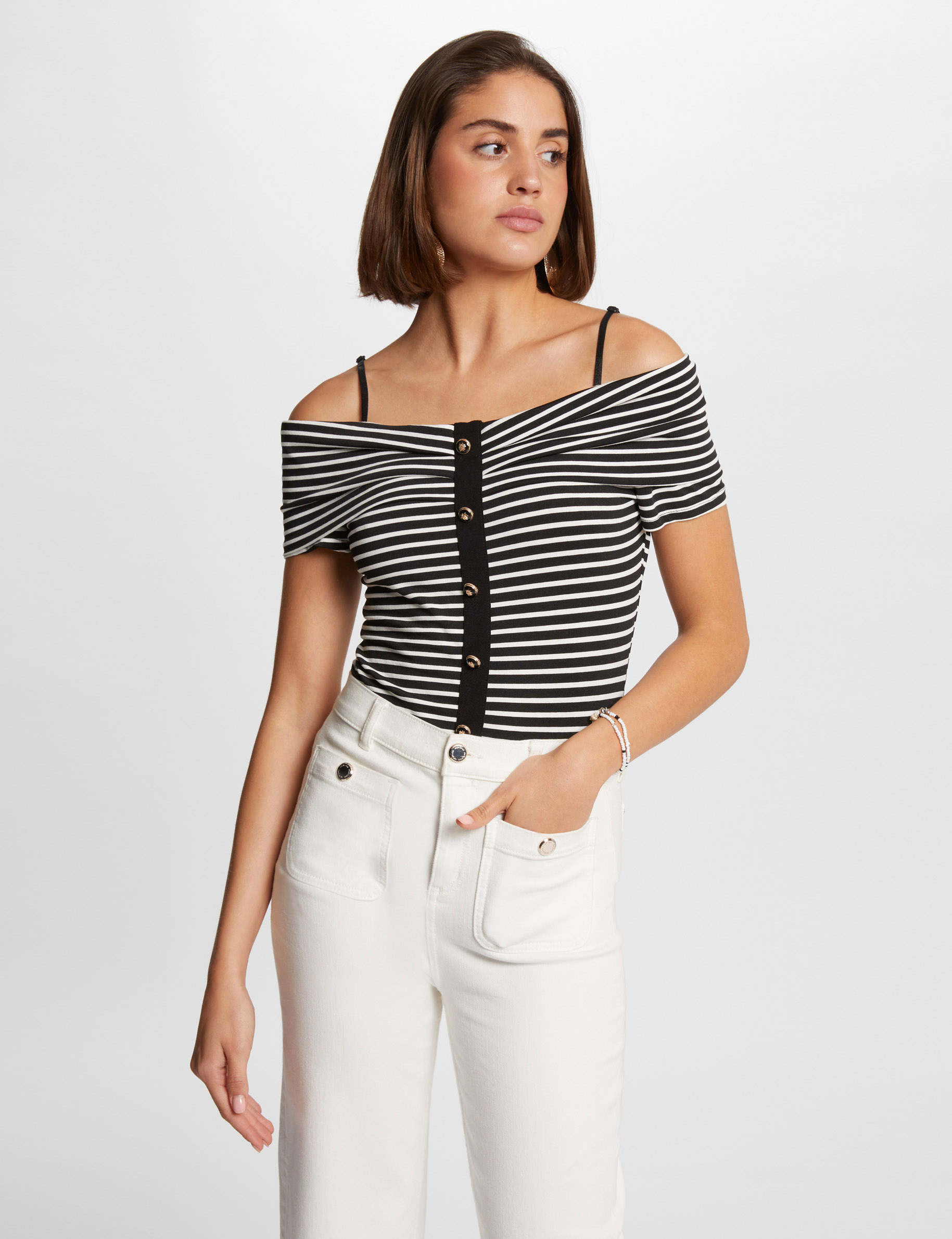 t shirt manches courtes raye ivoire femme T-shirt manches courtes rayé ivoire femme