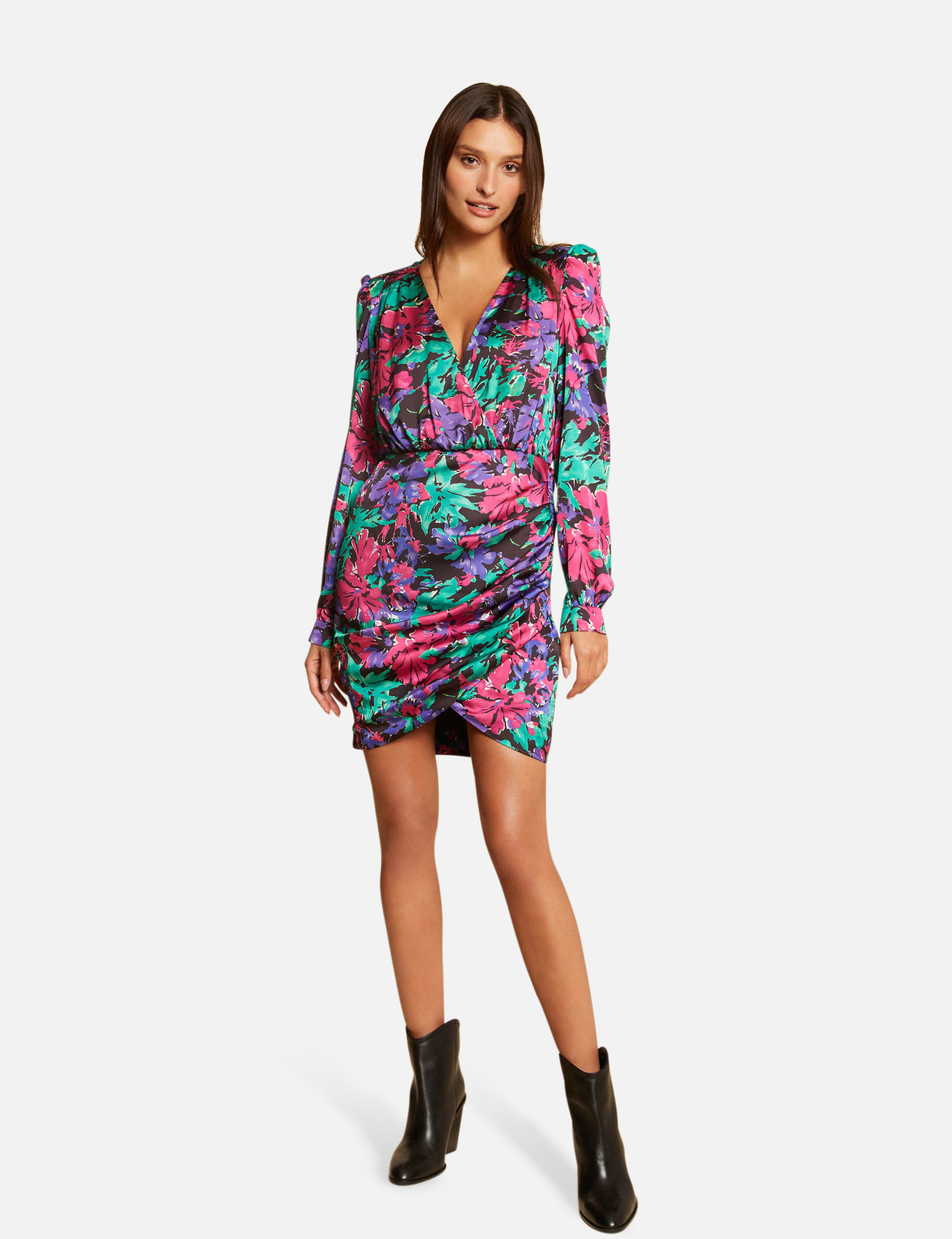 Robe ajustée drapée imprimé floral multico femme