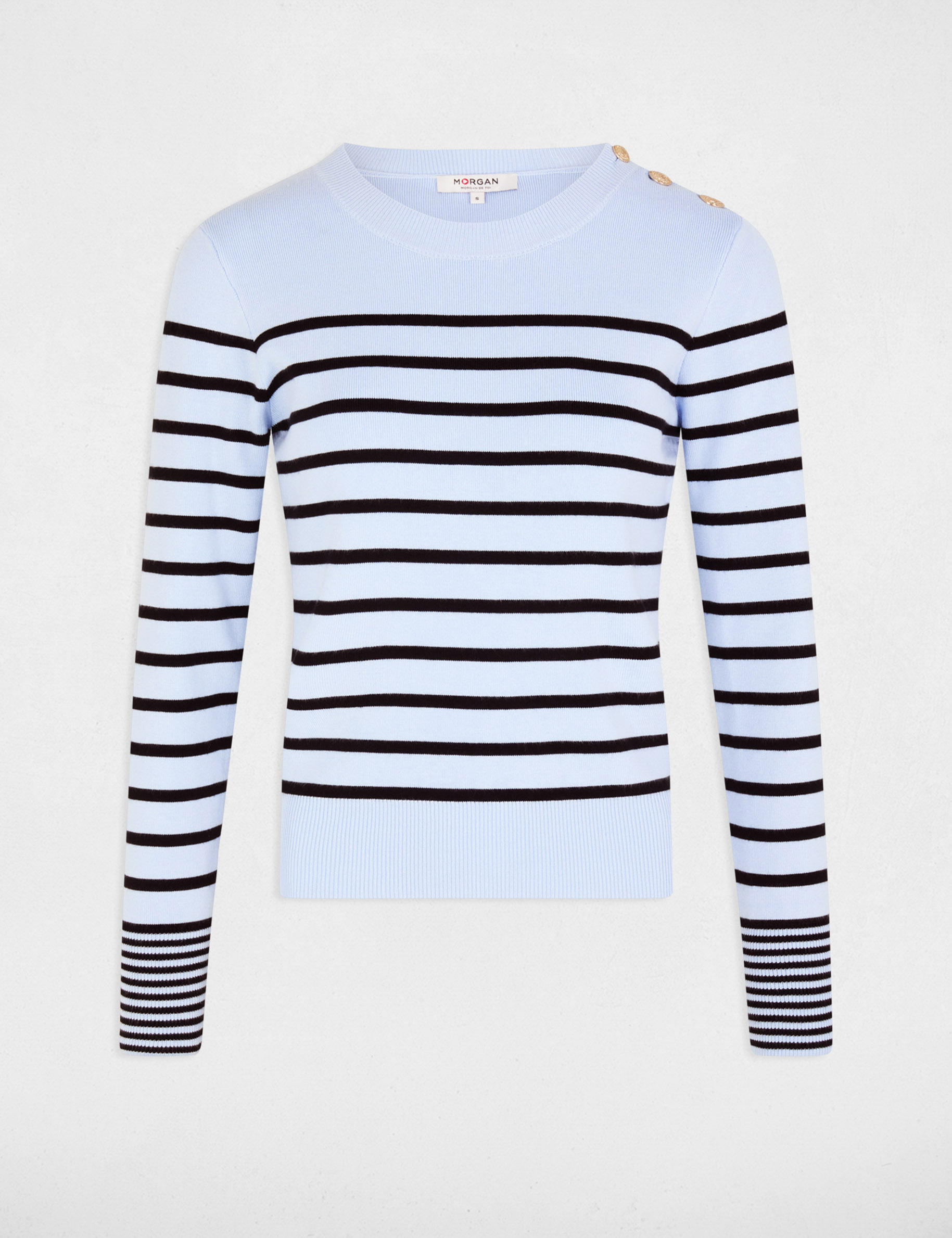pull manches longues a rayures bleu ciel femme Pull manches longues à rayures bleu ciel femme