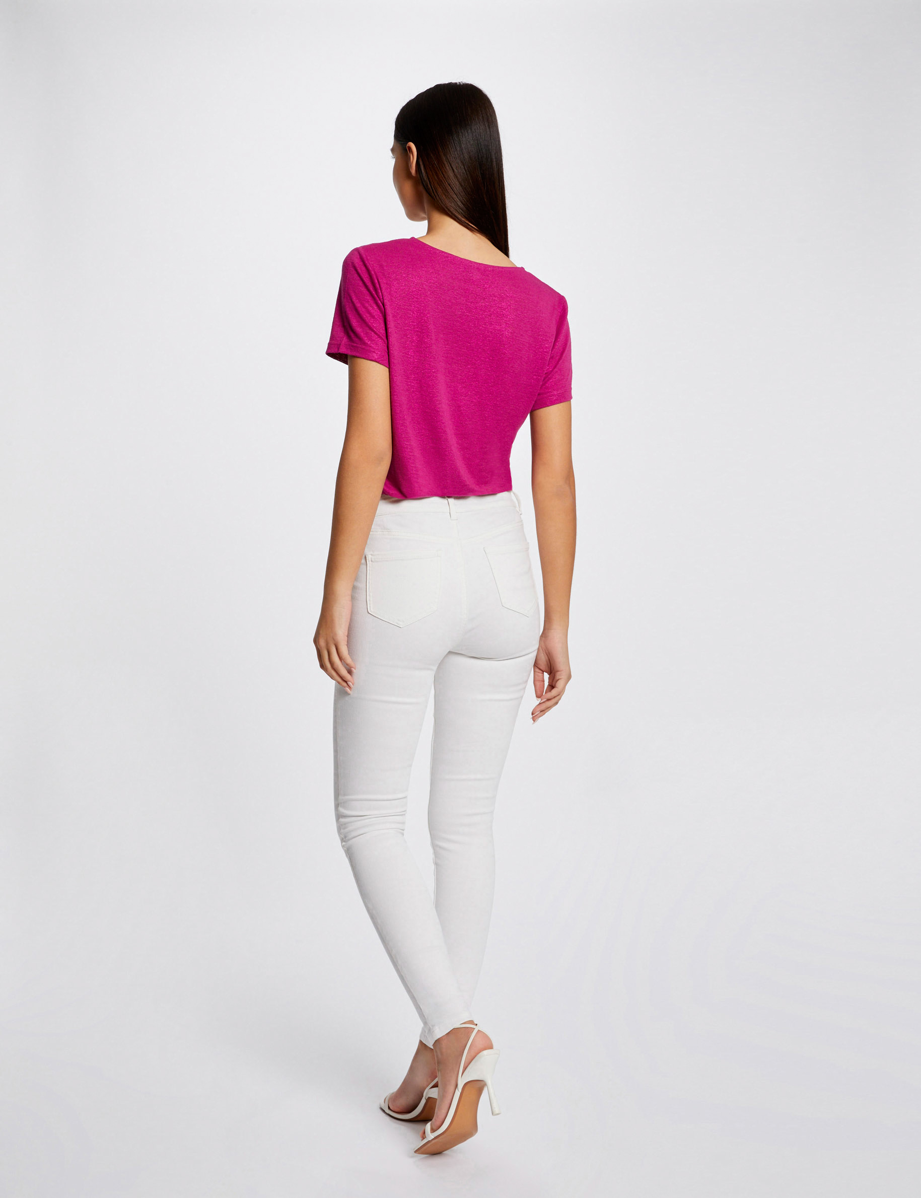 T-shirt manches courtes col en V framboise femme T-shirt manches courtes col en V framboise femme