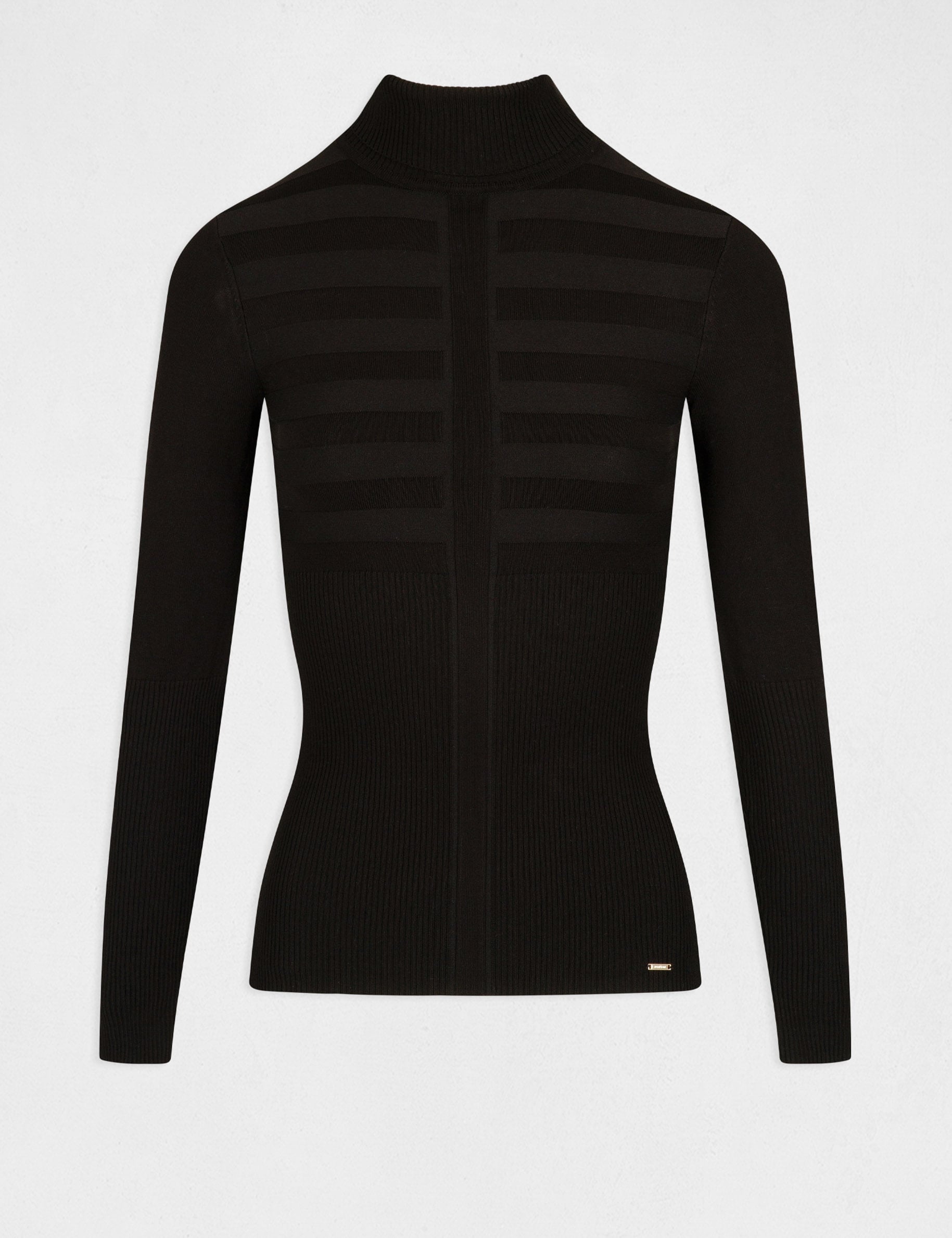 Pull col roul&eacute; cintr&eacute; noir femme