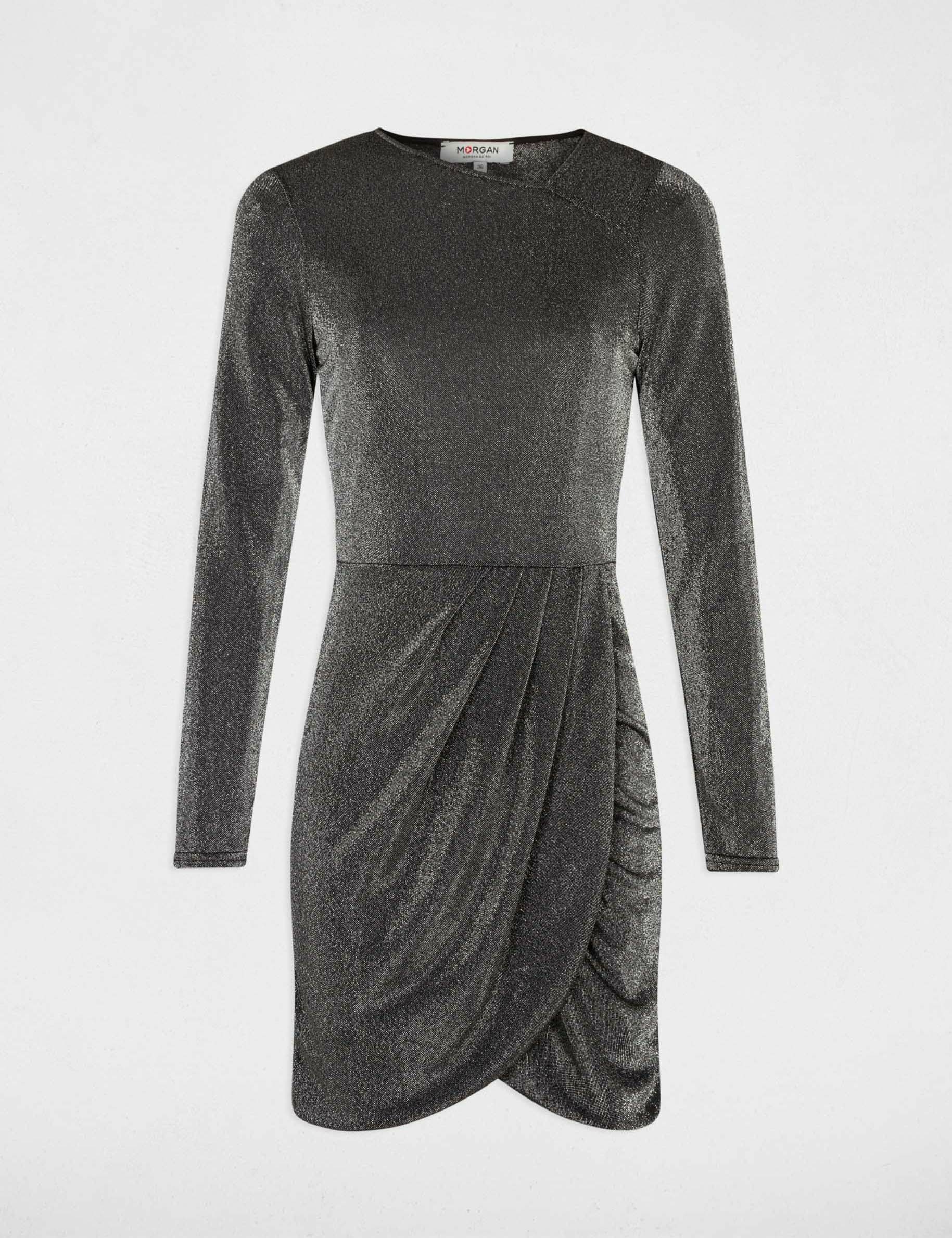 Robe ajustée fils métallisés argente femme
