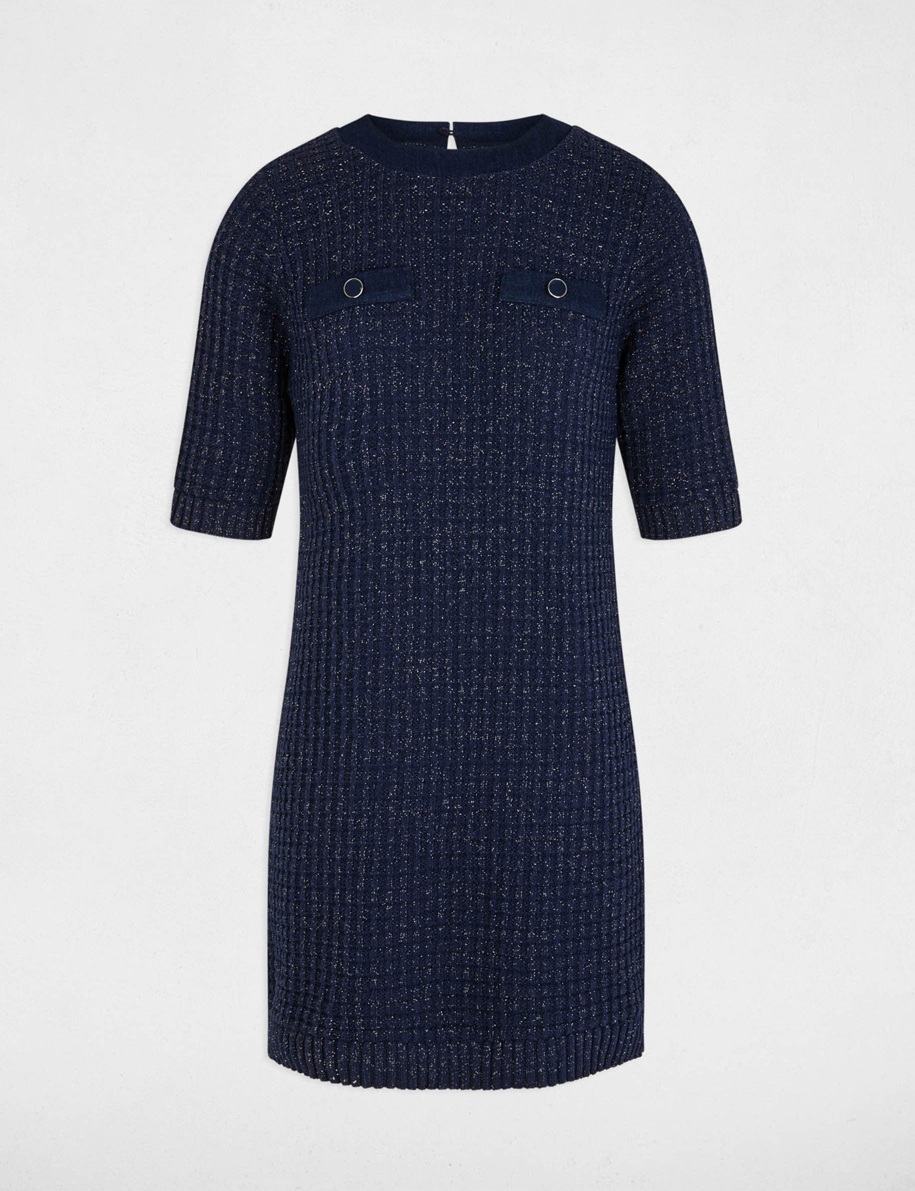 Robe tricot col rond bleu marine femme