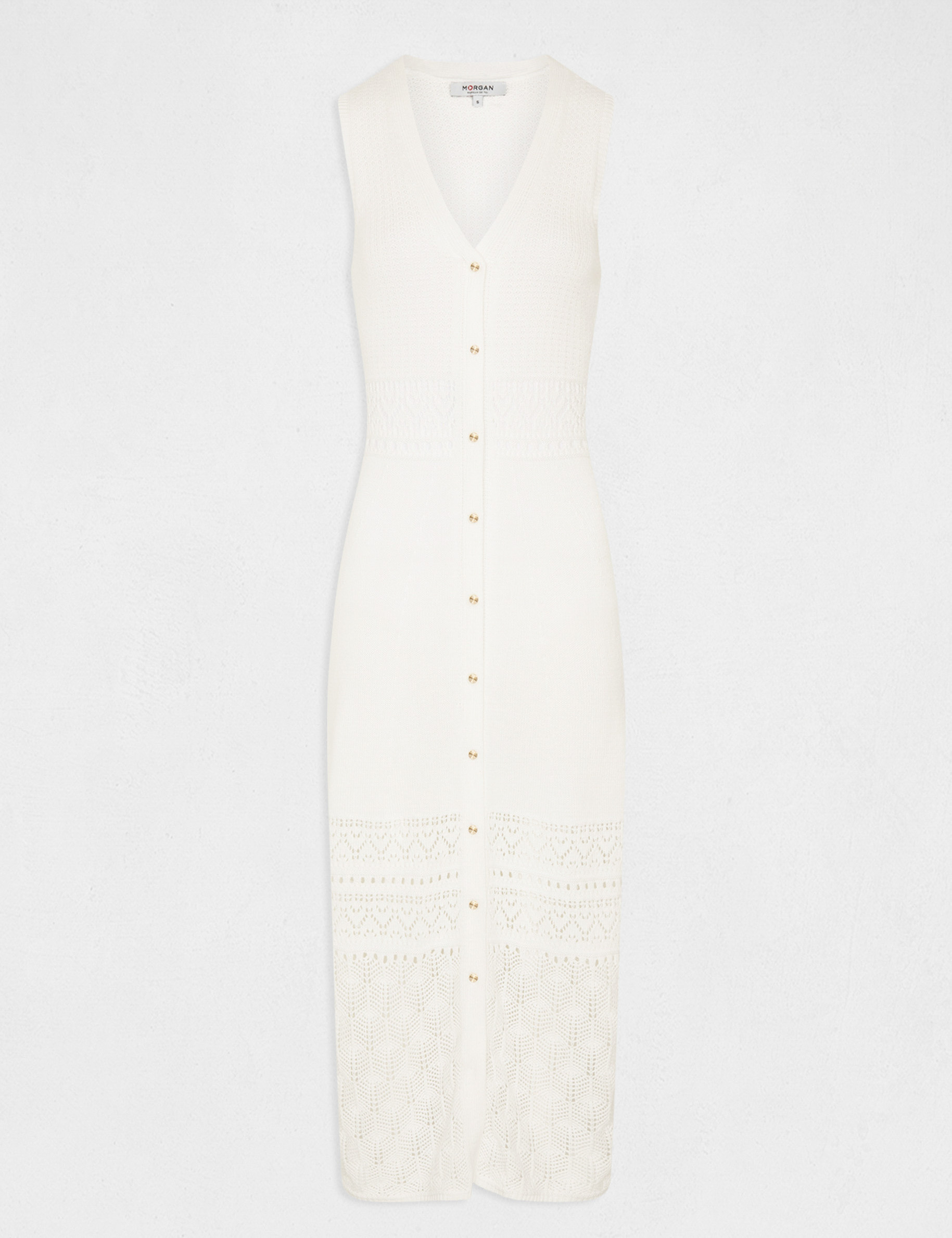 Robe pull longue droite sans manches ecru femme Robe pull longue droite sans manches ecru femme