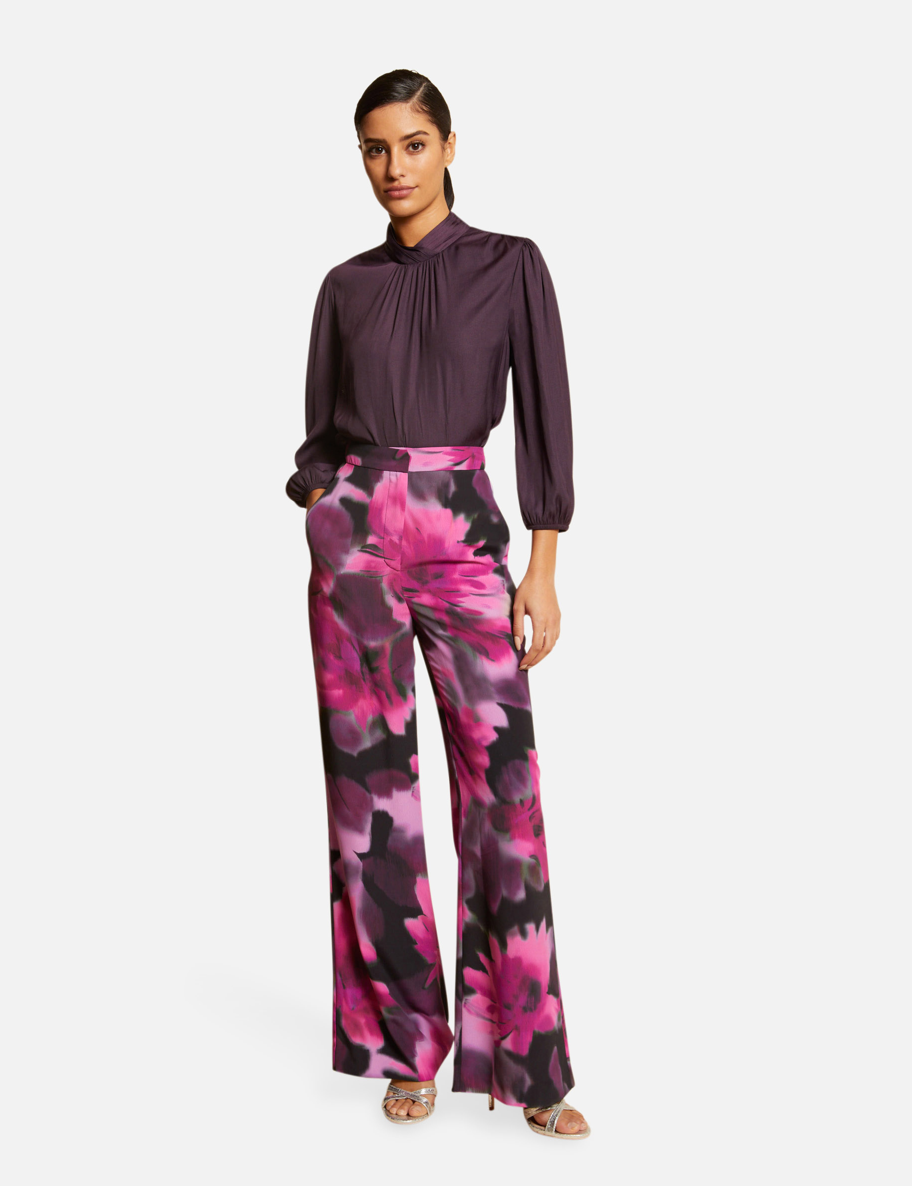 Blouse manches 3/4 satinée prune femme Blouse manches 3/4 satinée prune femme
