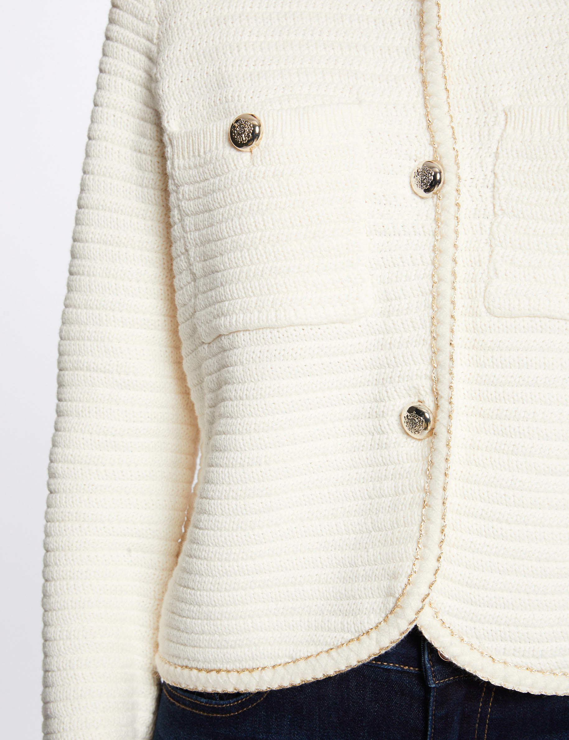 Gilet manches longues boutonné ivoire femme Gilet manches longues boutonné ivoire femme