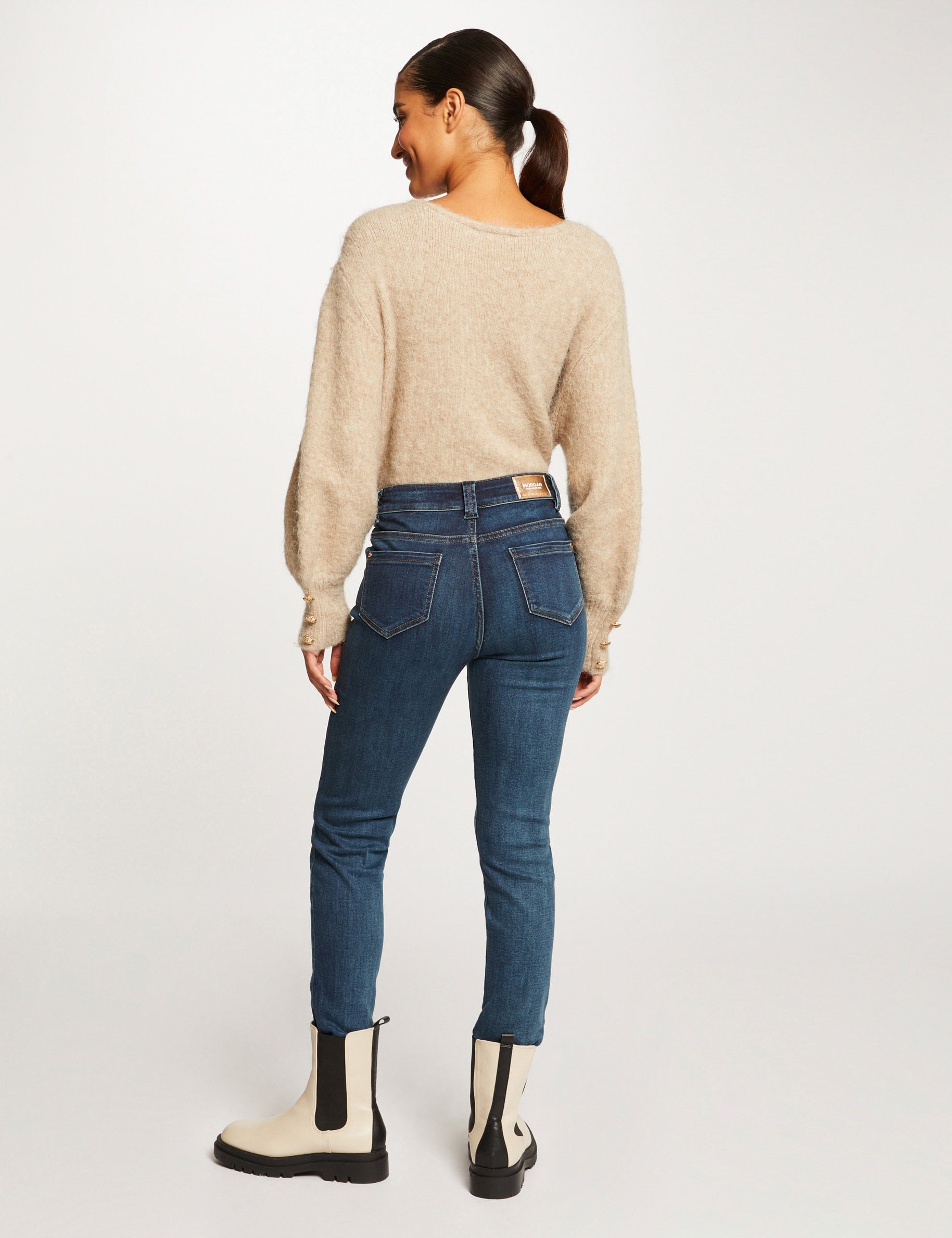Jeans slim taille haute denim stone femme
