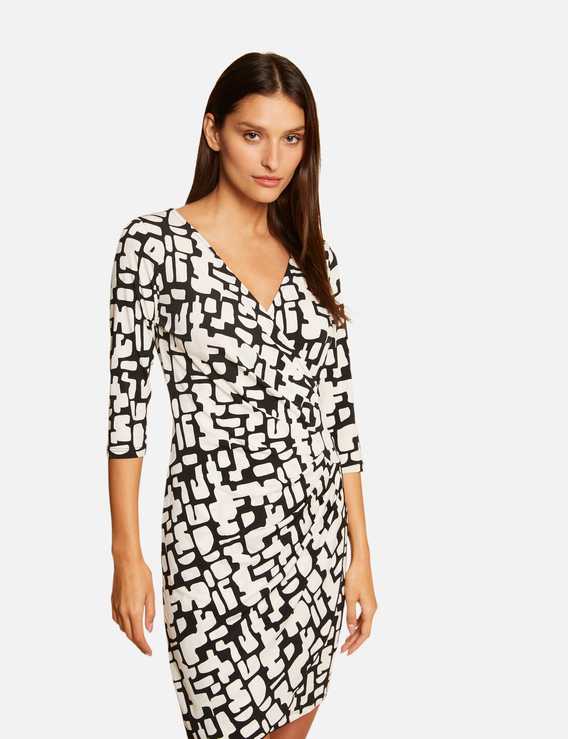 Robe ajustée drapée imprimée ecru femme Robe ajustée drapée imprimée ecru femme
