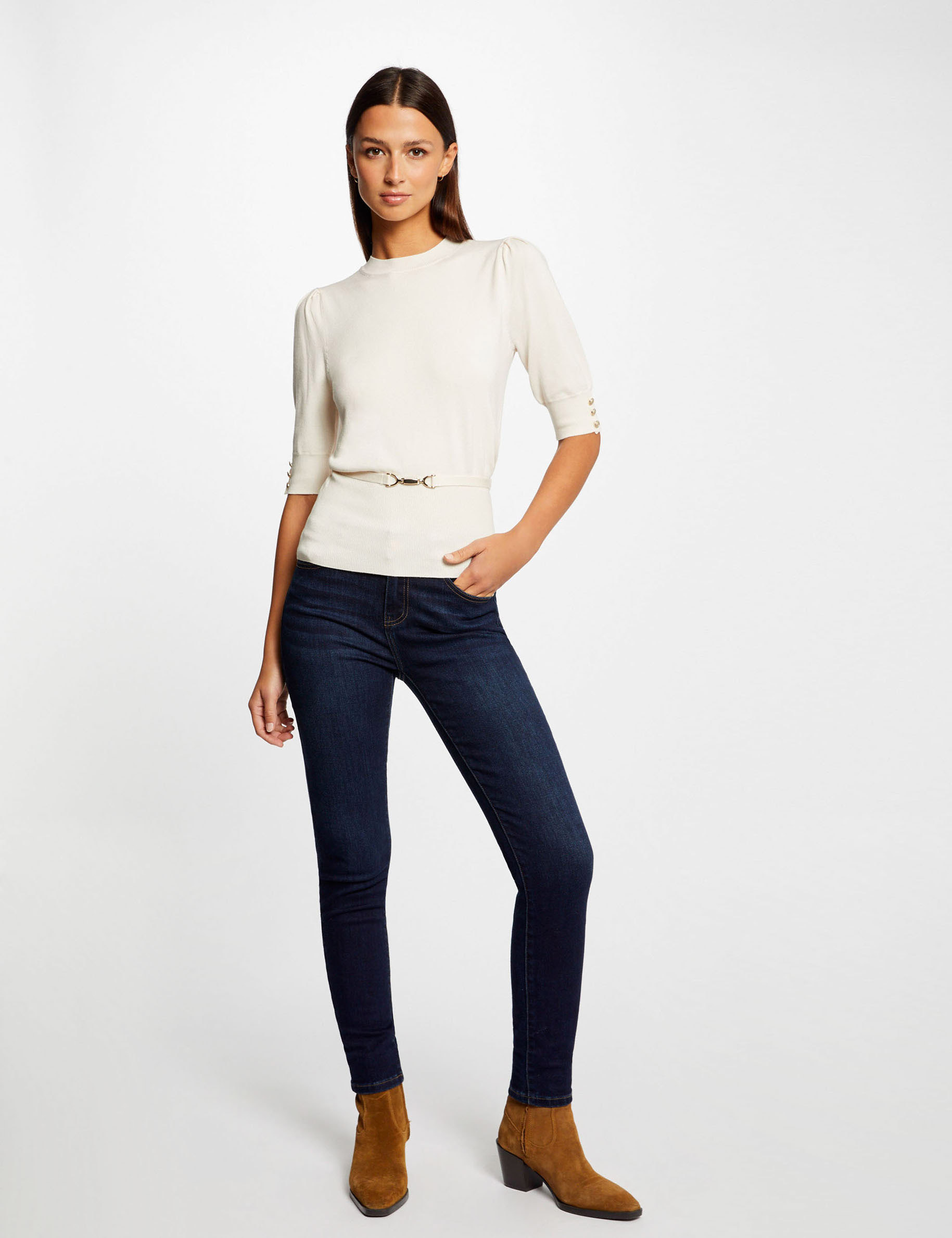 pull manches courtes ornement metallique ivoire femme Pull manches courtes ornement métallique ivoire femme