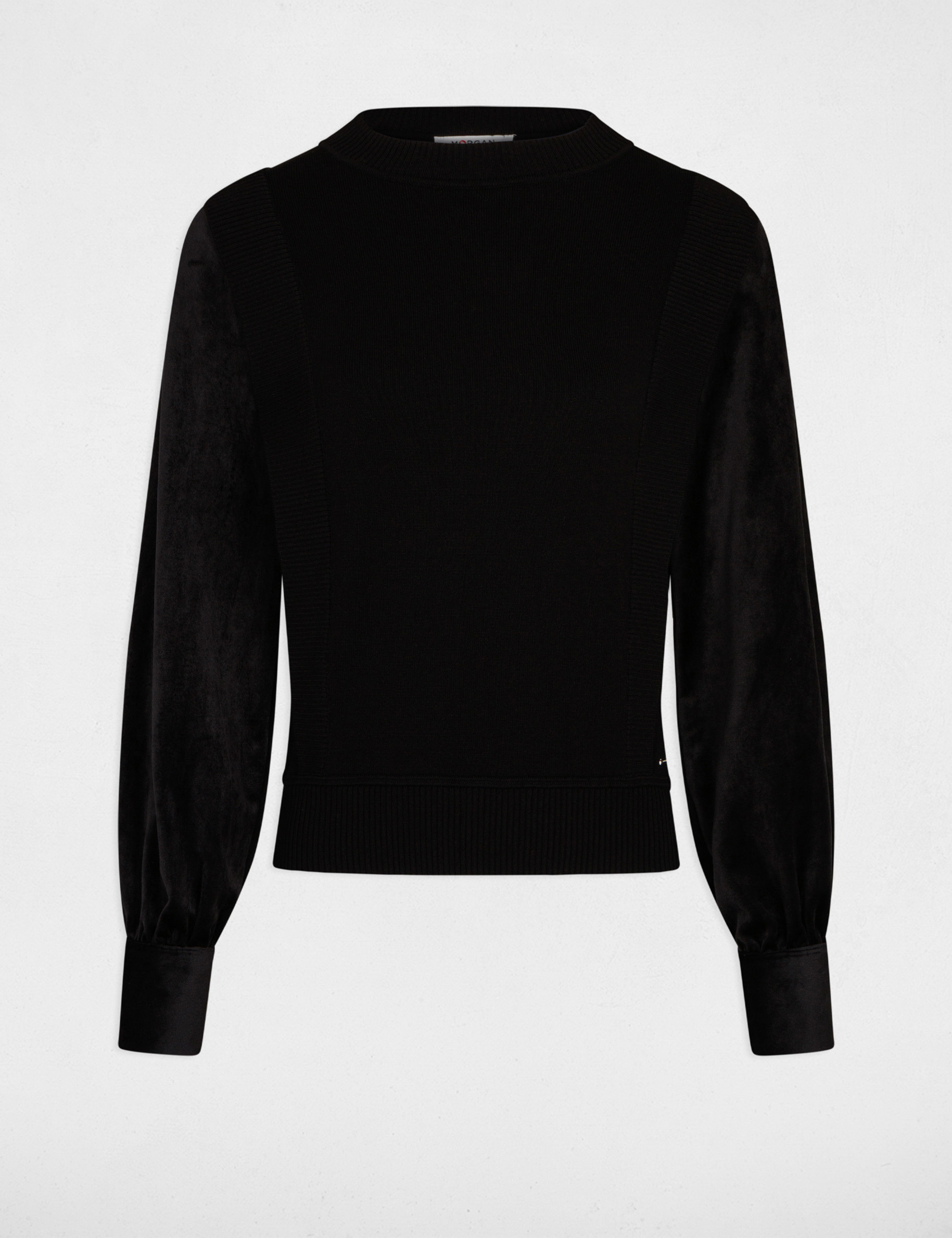 Pull manches longues à col montant noir femme