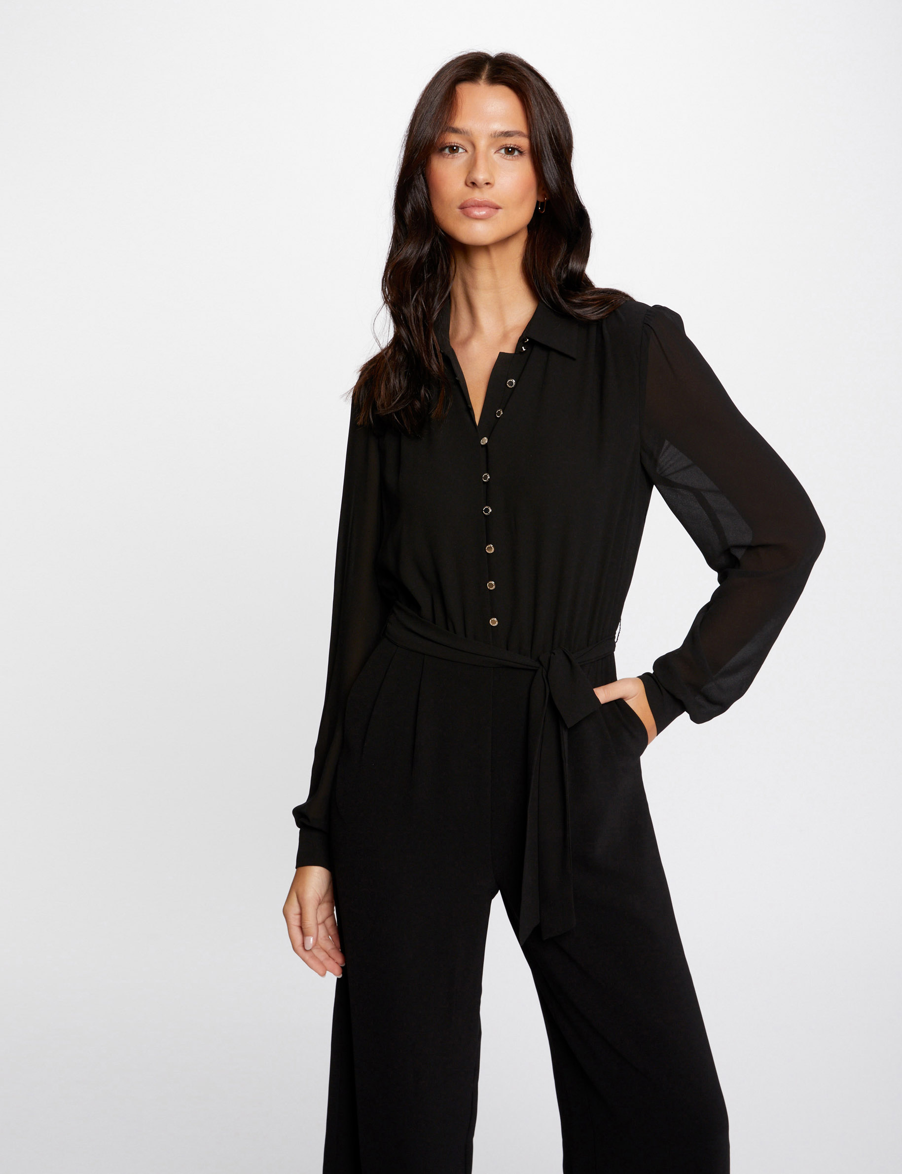 Combinaison jambes larges ceinturée noir femme