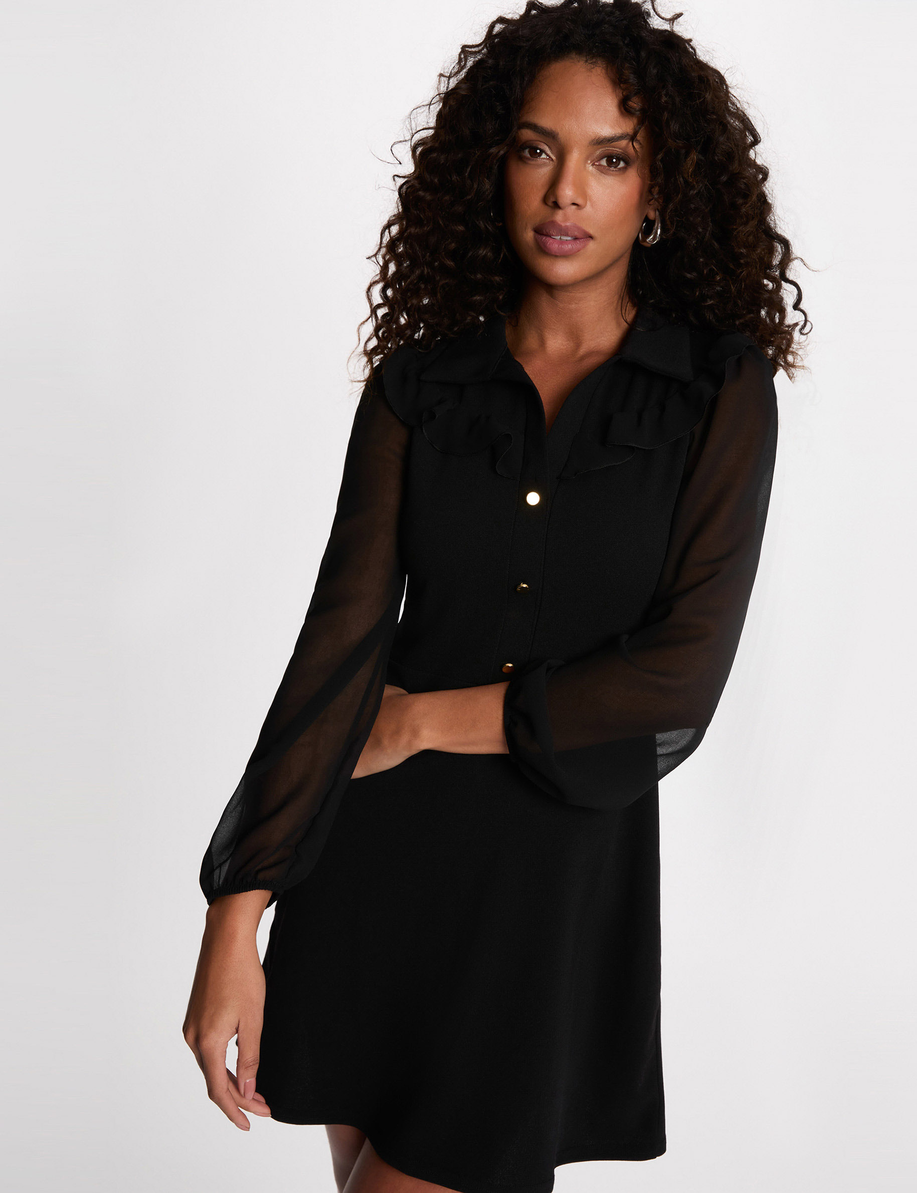 Robe courte col &agrave; revers noir femme