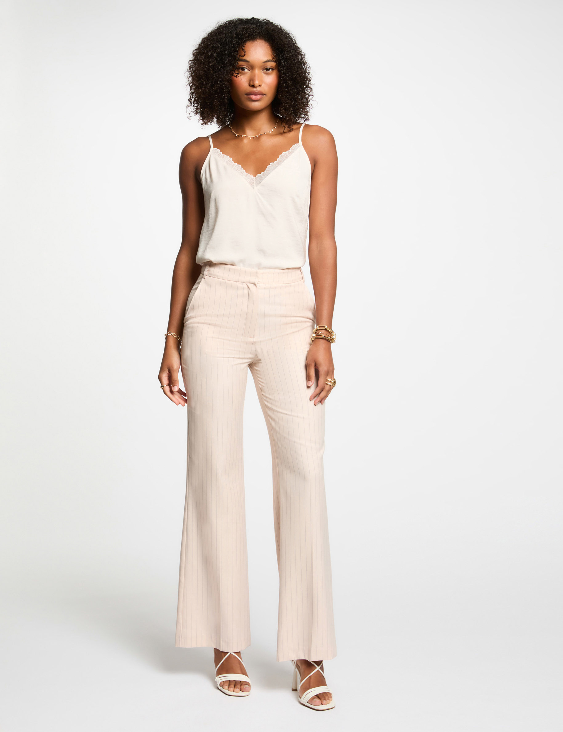 pantalon large raye rose clair femme Pantalon large rayé rose clair femme