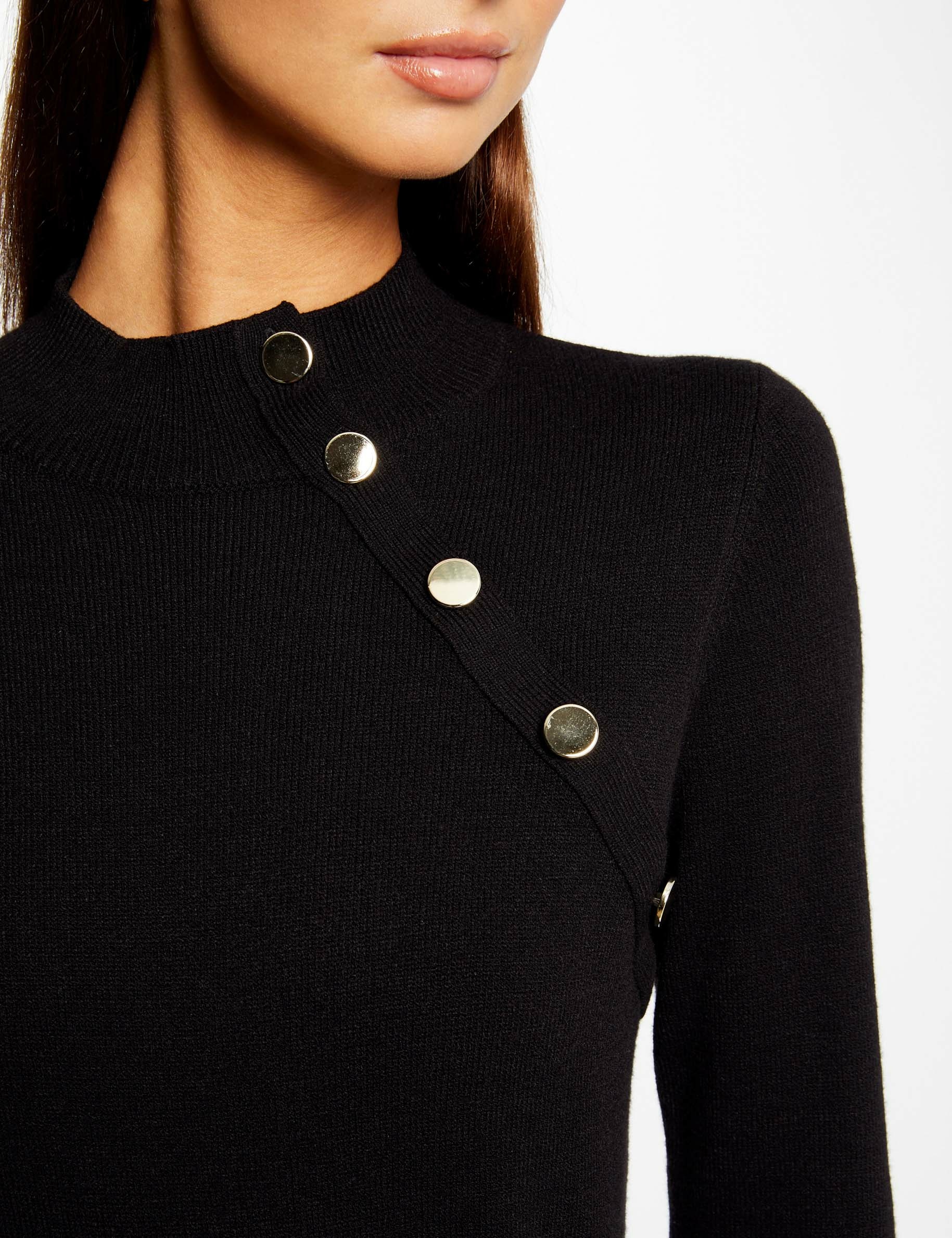 pull manches longues boutons decoratifs noir femme Pull manches longues boutons décoratifs noir femme