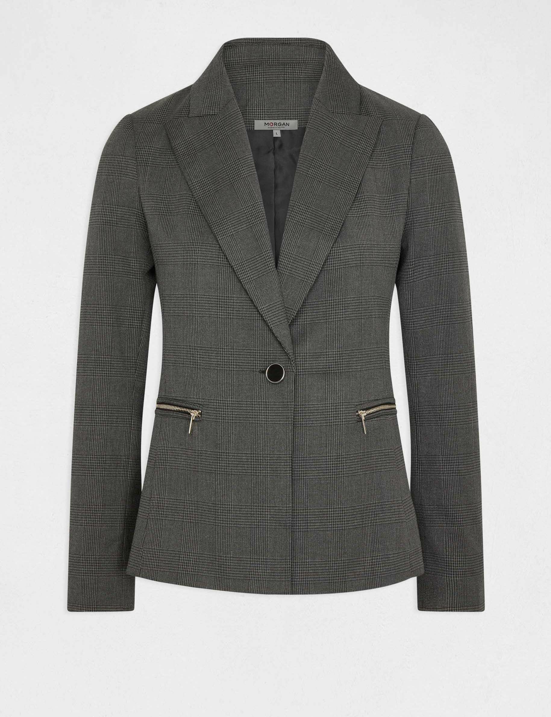 veste cintree a carreaux gris anthracite femme Veste cintrée à carreaux gris anthracite femme