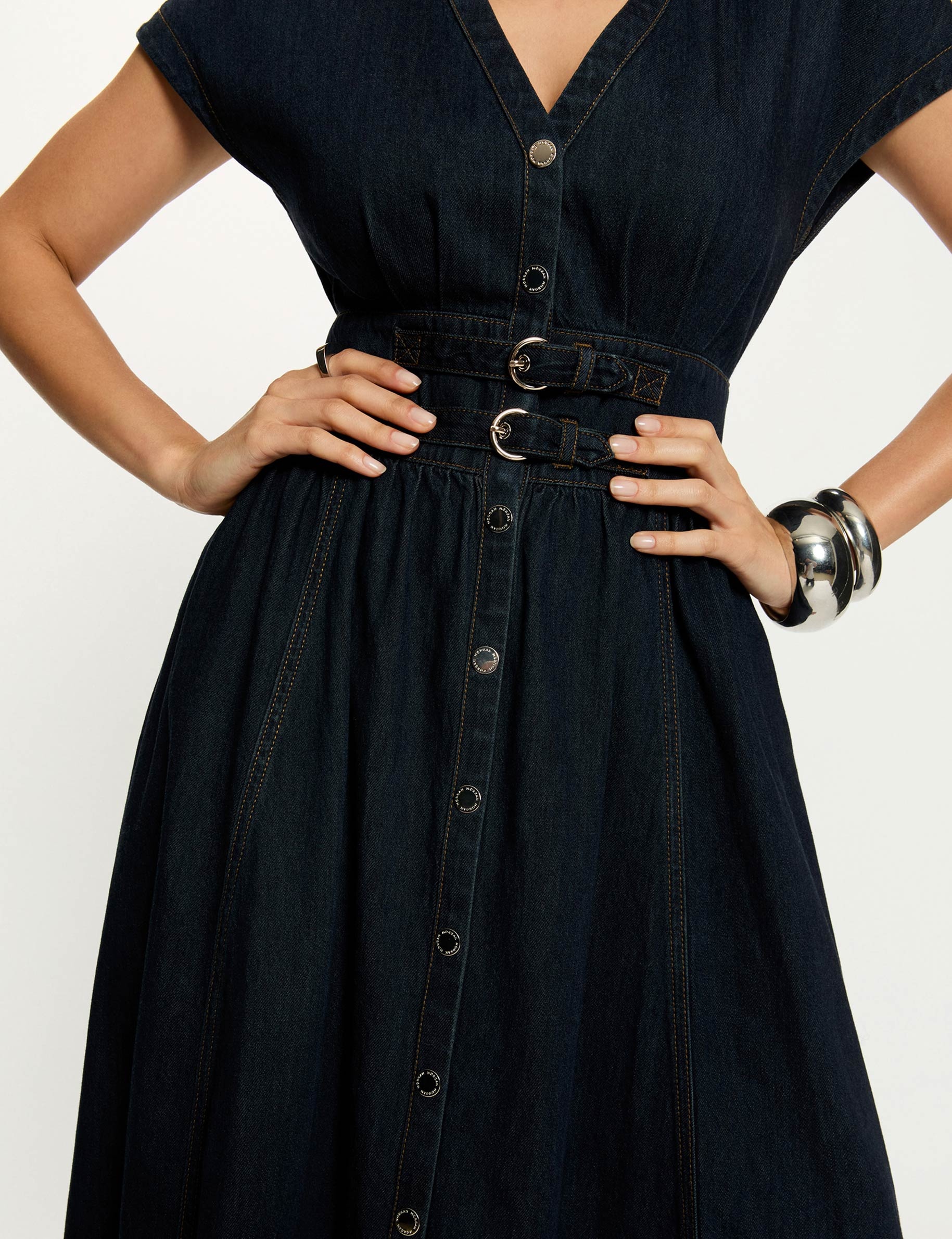 Robe mi-longue en jean bleu femme