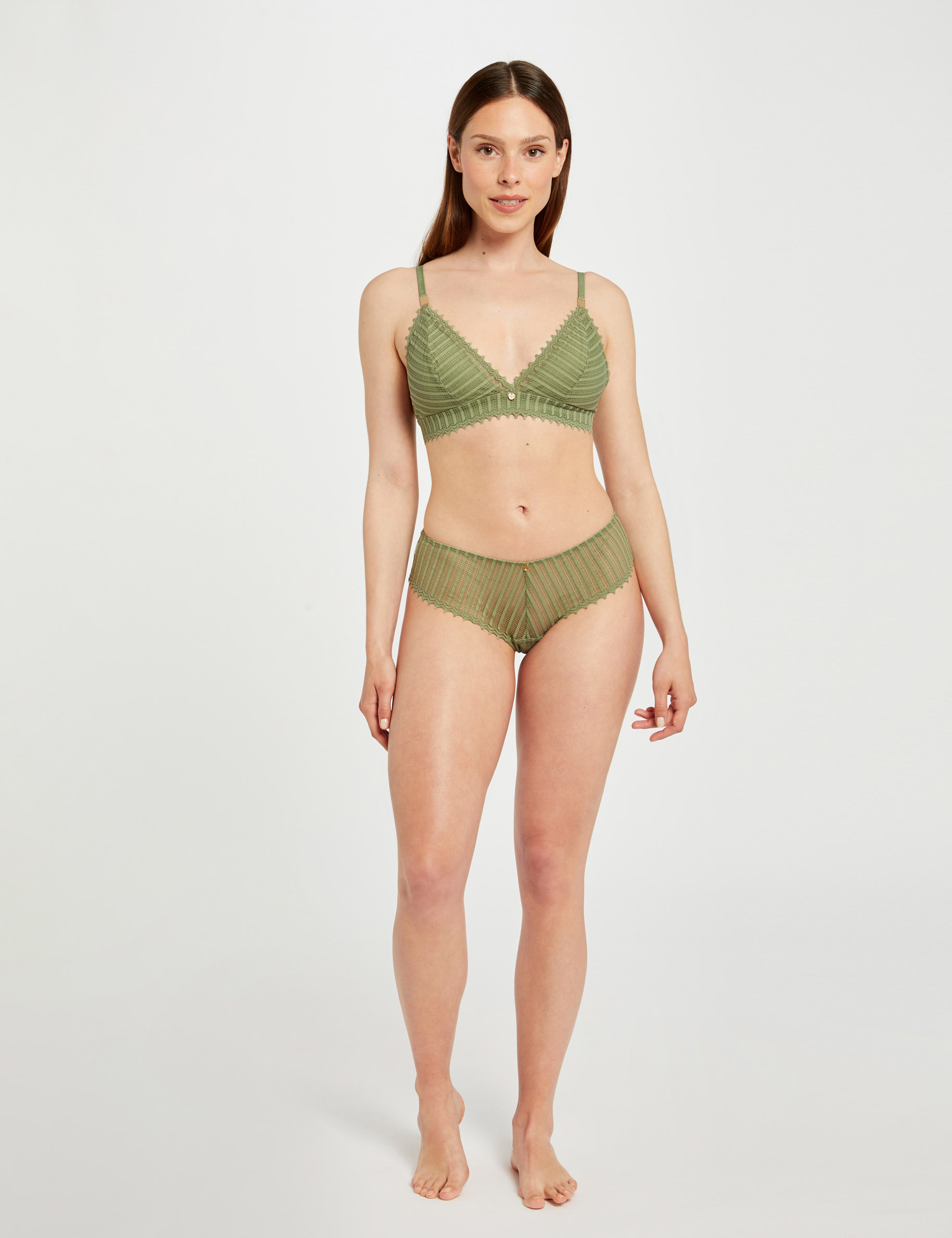 Gemo lingerie shorty femme en coton stretch avec taille dentelle (lot de 2)  vert shorties femme