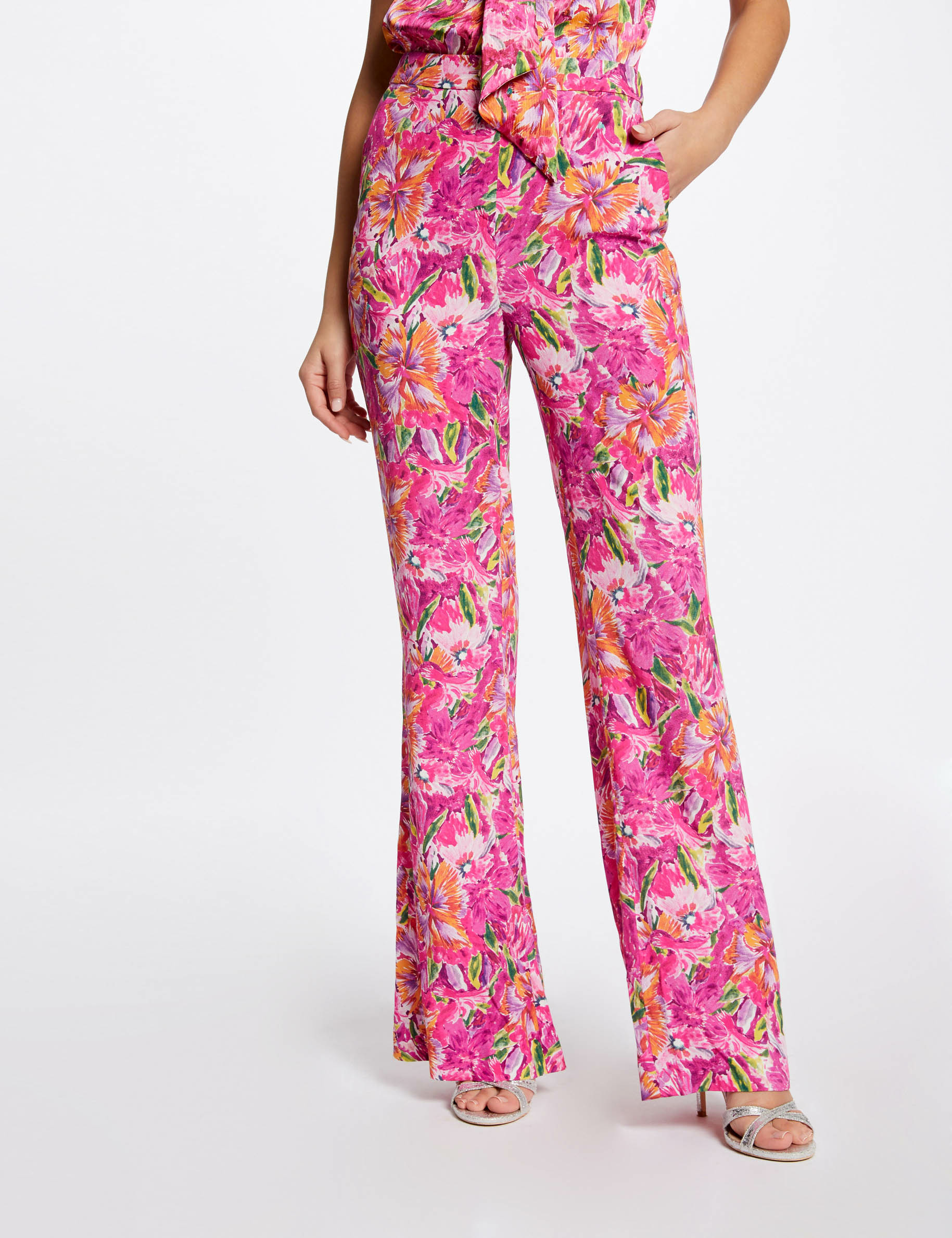 Pantalon flare fluide imprimé floral multico femme Pantalon flare fluide imprimé floral multico femme