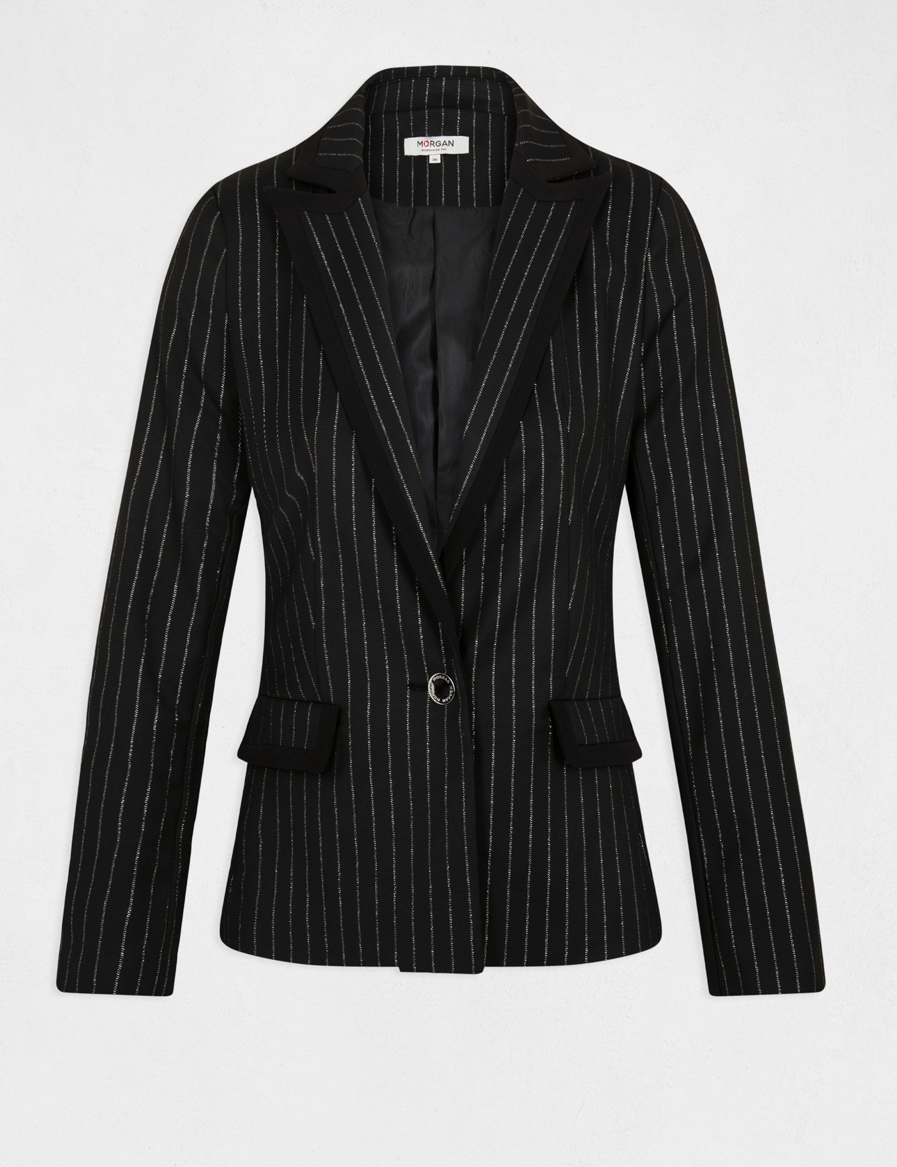 Veste tailleur droite à rayures noir femme