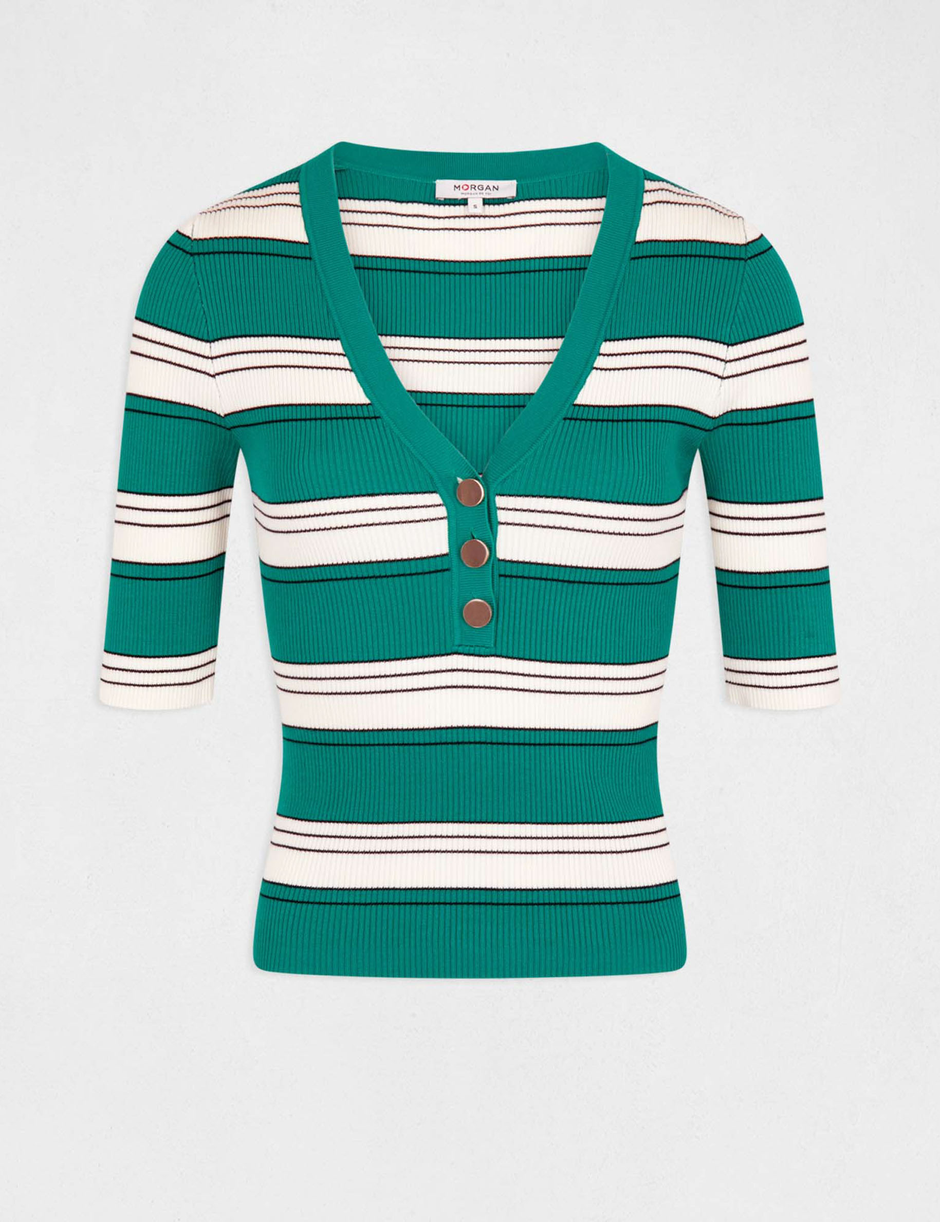 Pull manches courtes à rayures vert moyen femme Pull manches courtes à rayures vert moyen femme