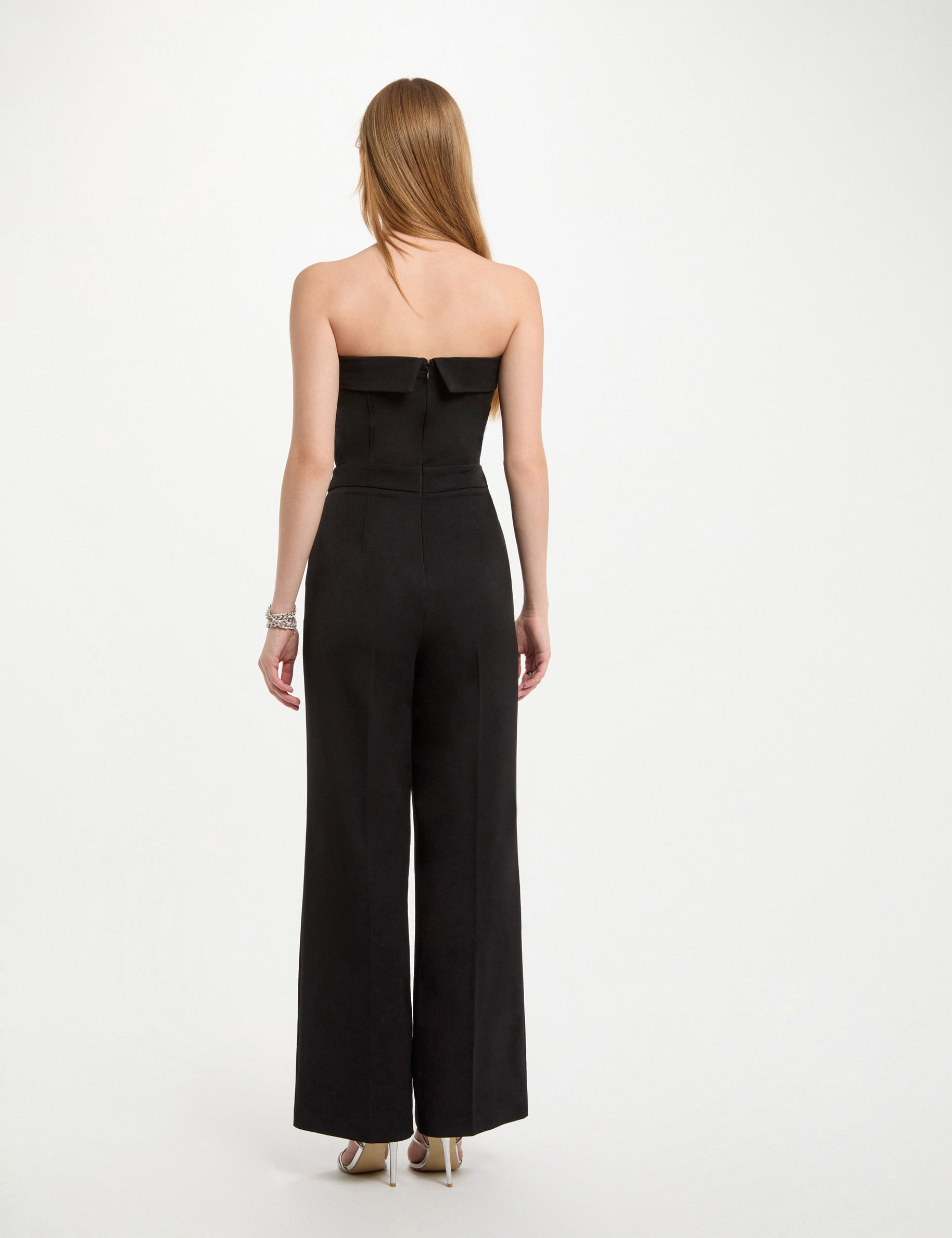 Combinaison longue col bustier noir femme