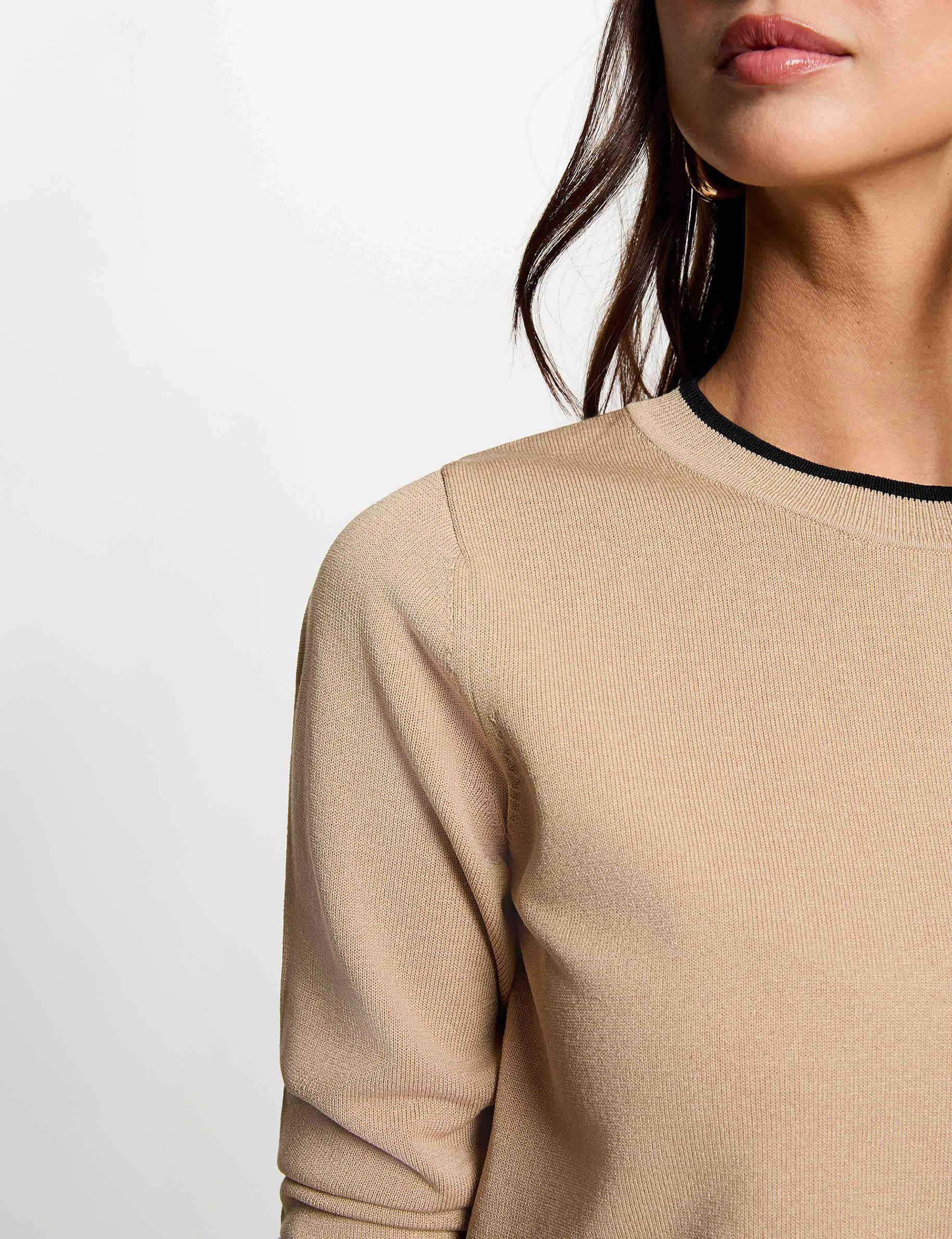 Pull col rond manches longues beige femme