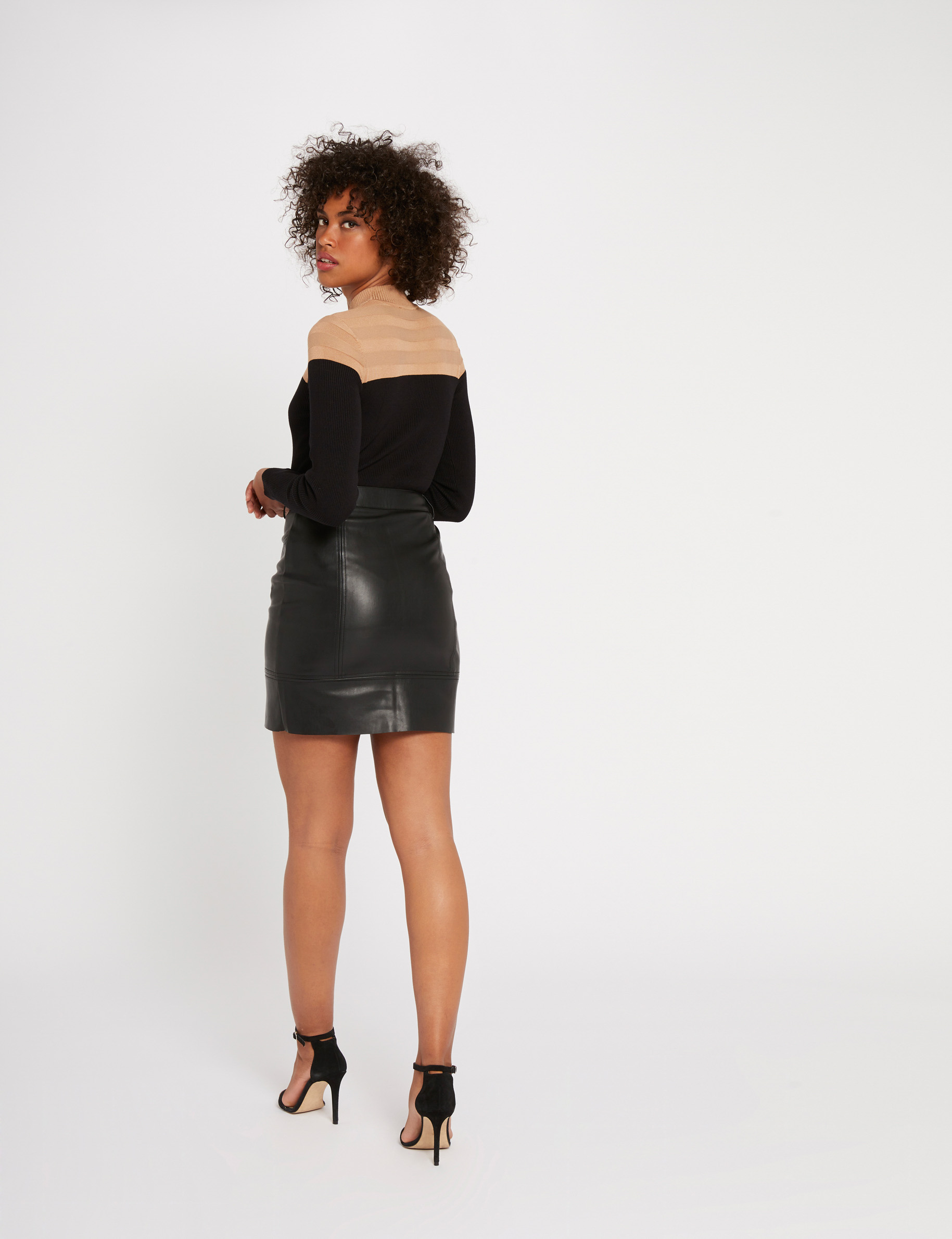 Pull manches longues col montant camel femme