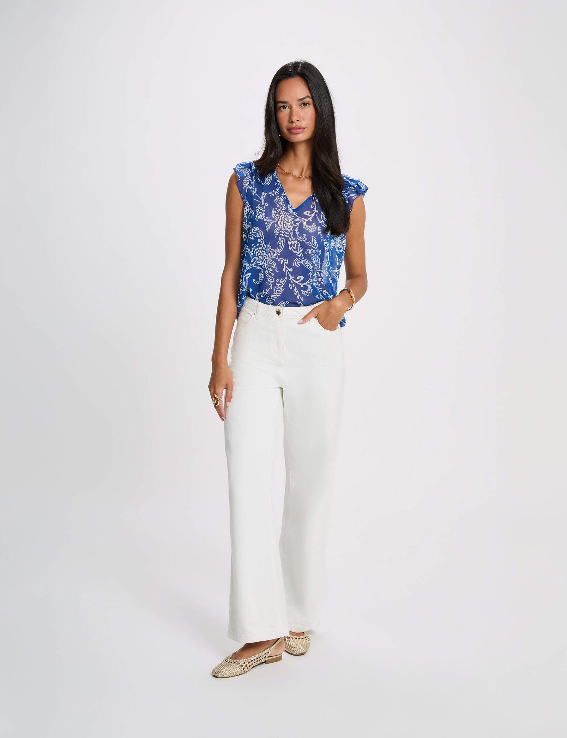 Blouse voile sans manches multicolore femme