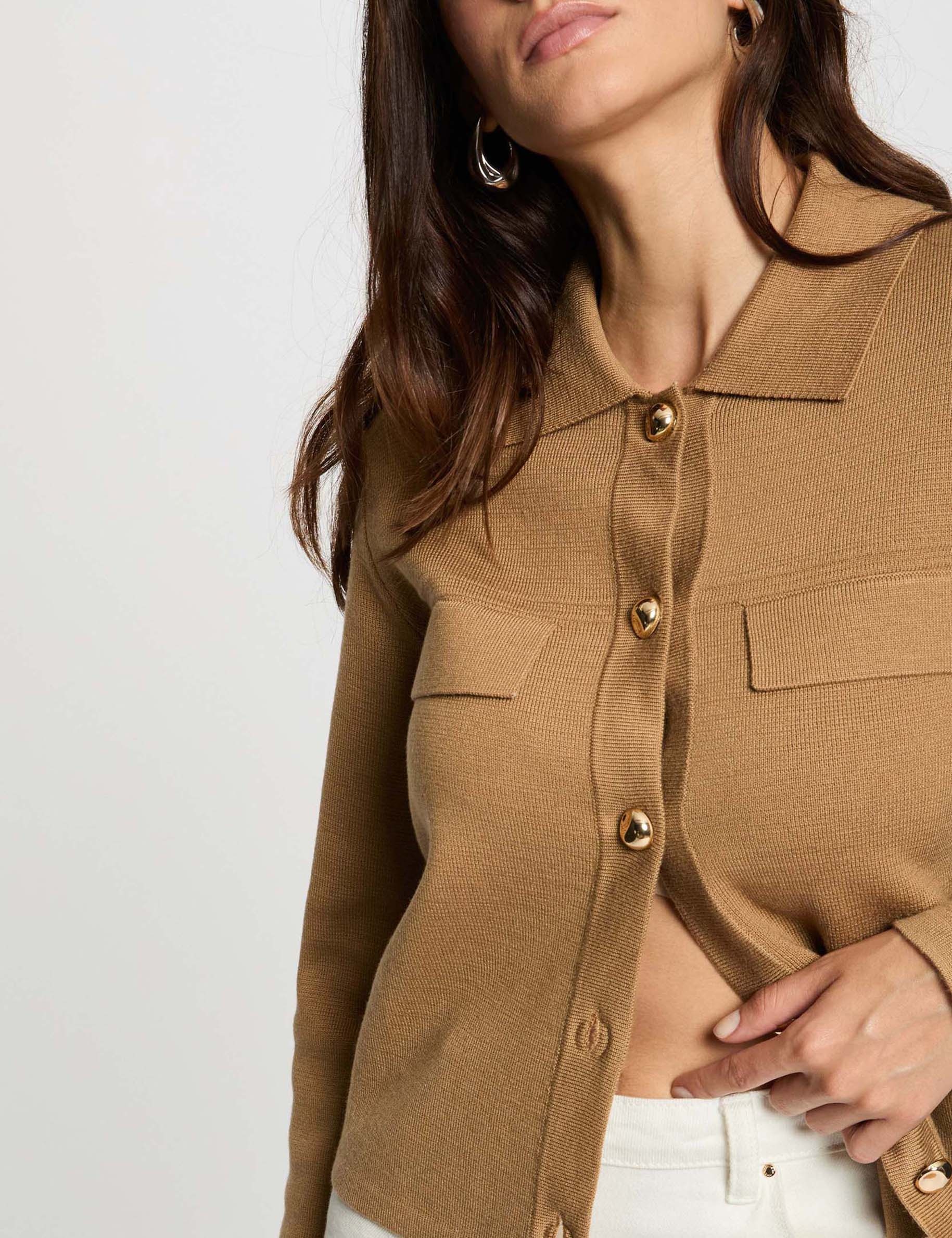 Gilet manches longues camel femme