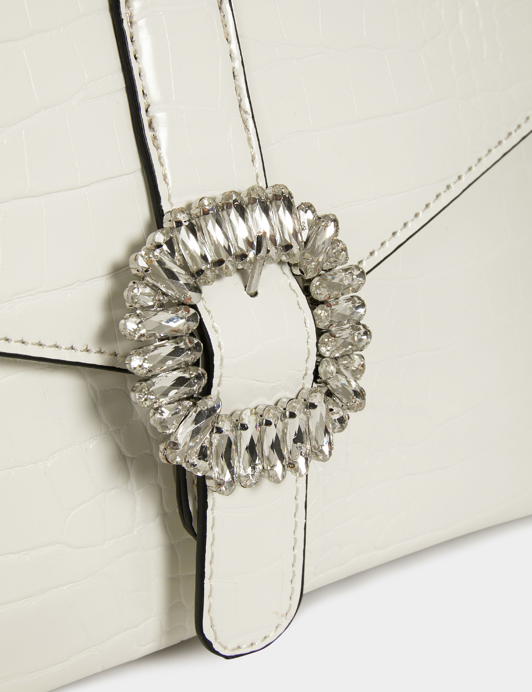 Sac pochette avec boucle à strass blanc femme Sac pochette avec boucle à strass blanc femme