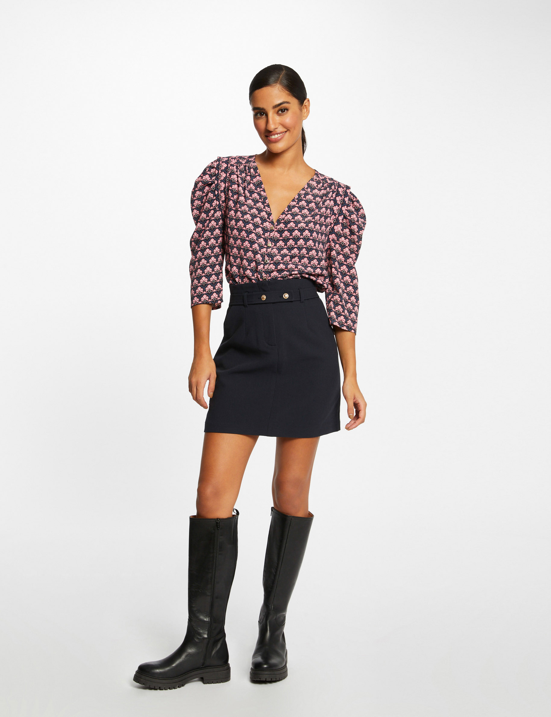 Chemise manches 3/4 imprimé abstrait multico femme Chemise manches 3/4 imprimé abstrait multico femme