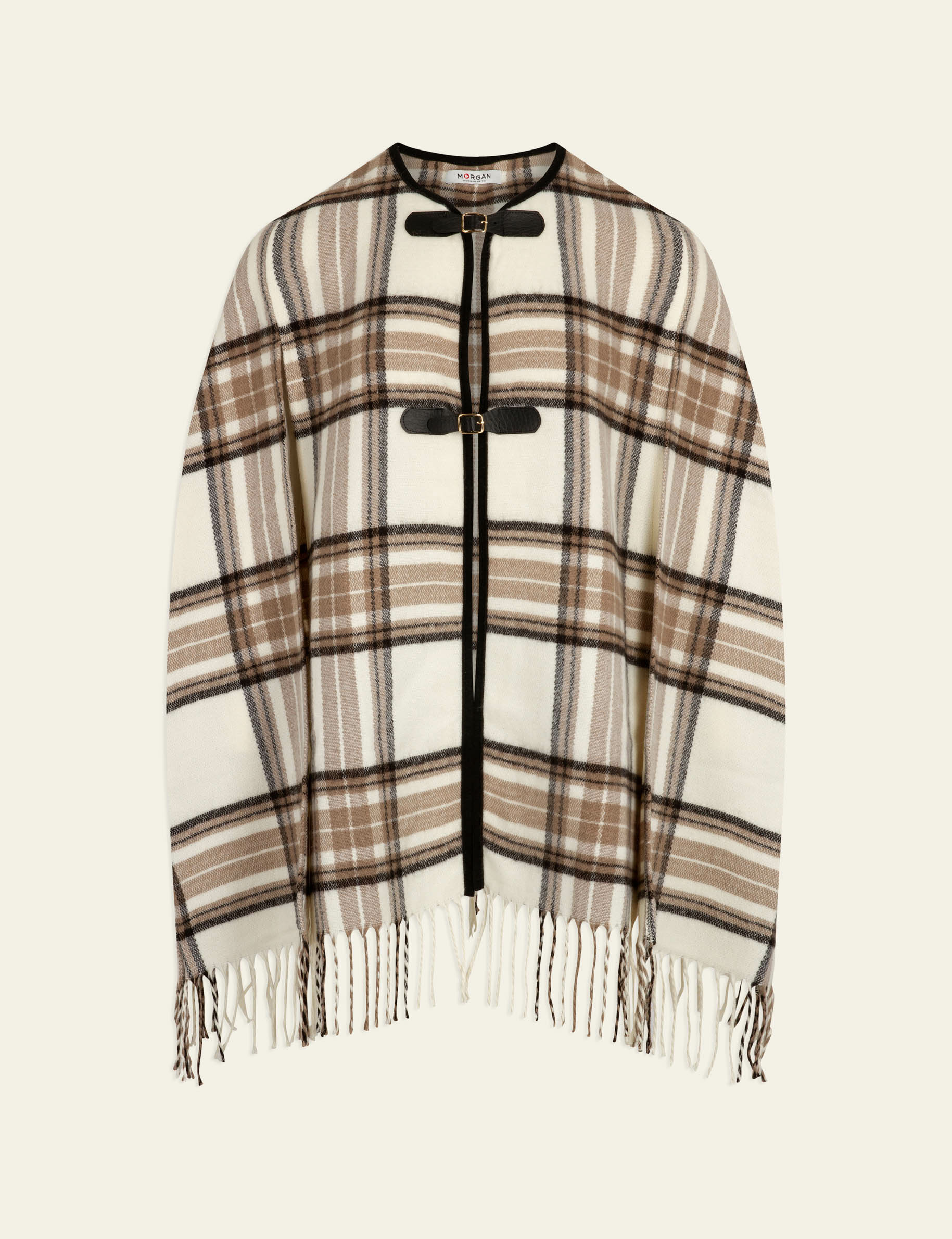Poncho imprimé carreaux ivoire femme Poncho imprimé carreaux ivoire femme