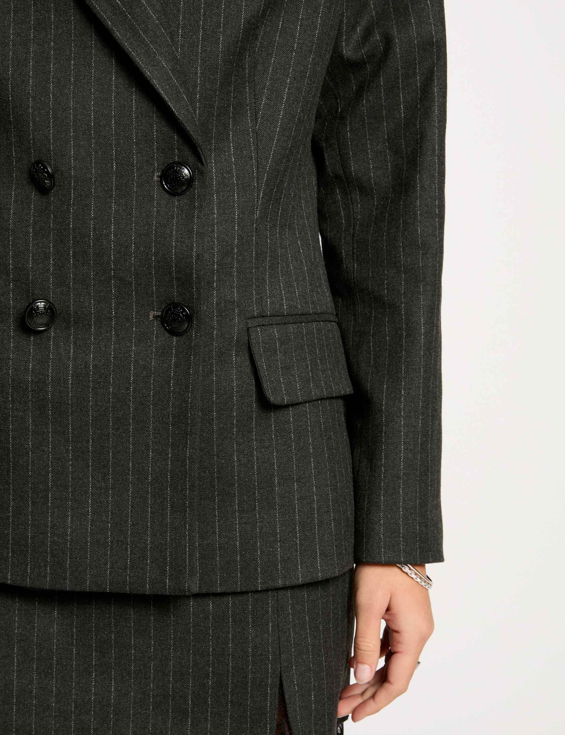 Blazer &agrave; rayures gris fonc&eacute; femme